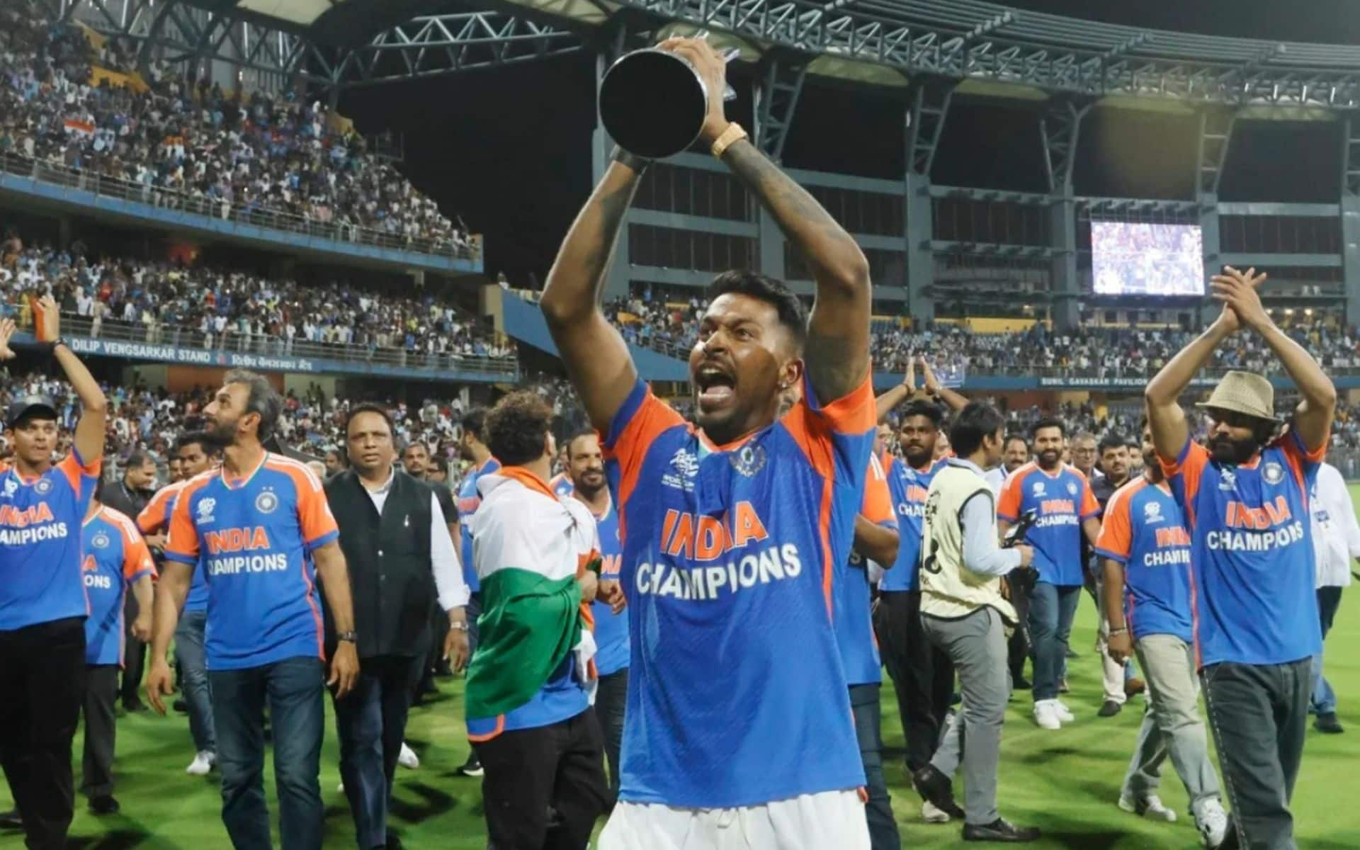 Hardik Pandya celebrating India's 2024 T20 World Cup win (BCCI)