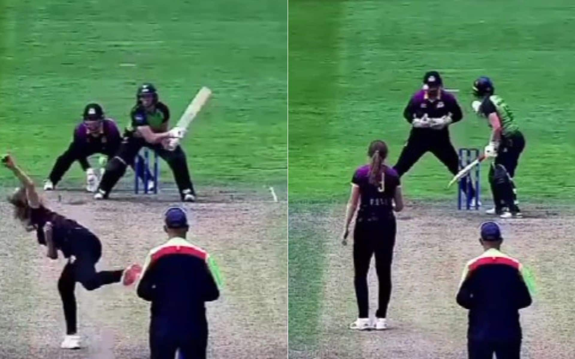 Amanda-Jade Wellington's reverse sweep ends with ball in helmet (Twitter)