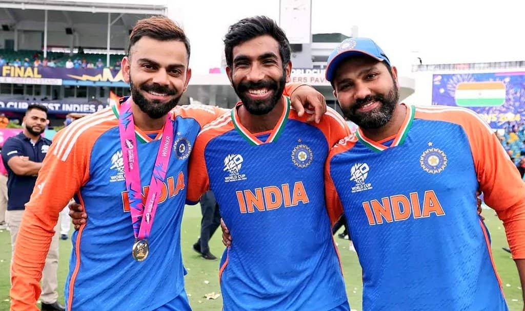 Virat Kohli, Jasprit Bumrah and Rohit Sharma (X.com)