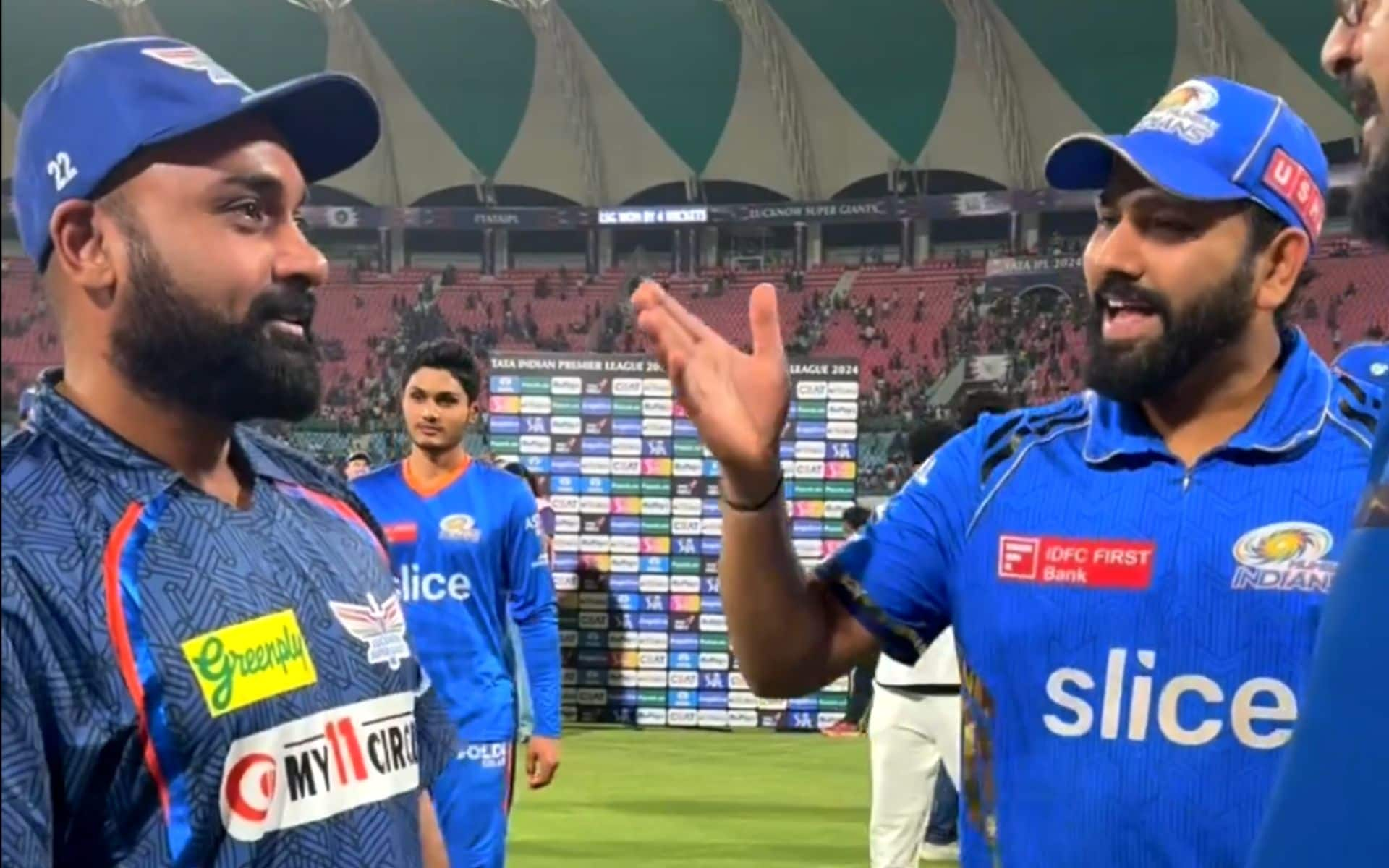 Amit Mishra and Rohit Sharma during a conversation in the IPL 2024 (X)