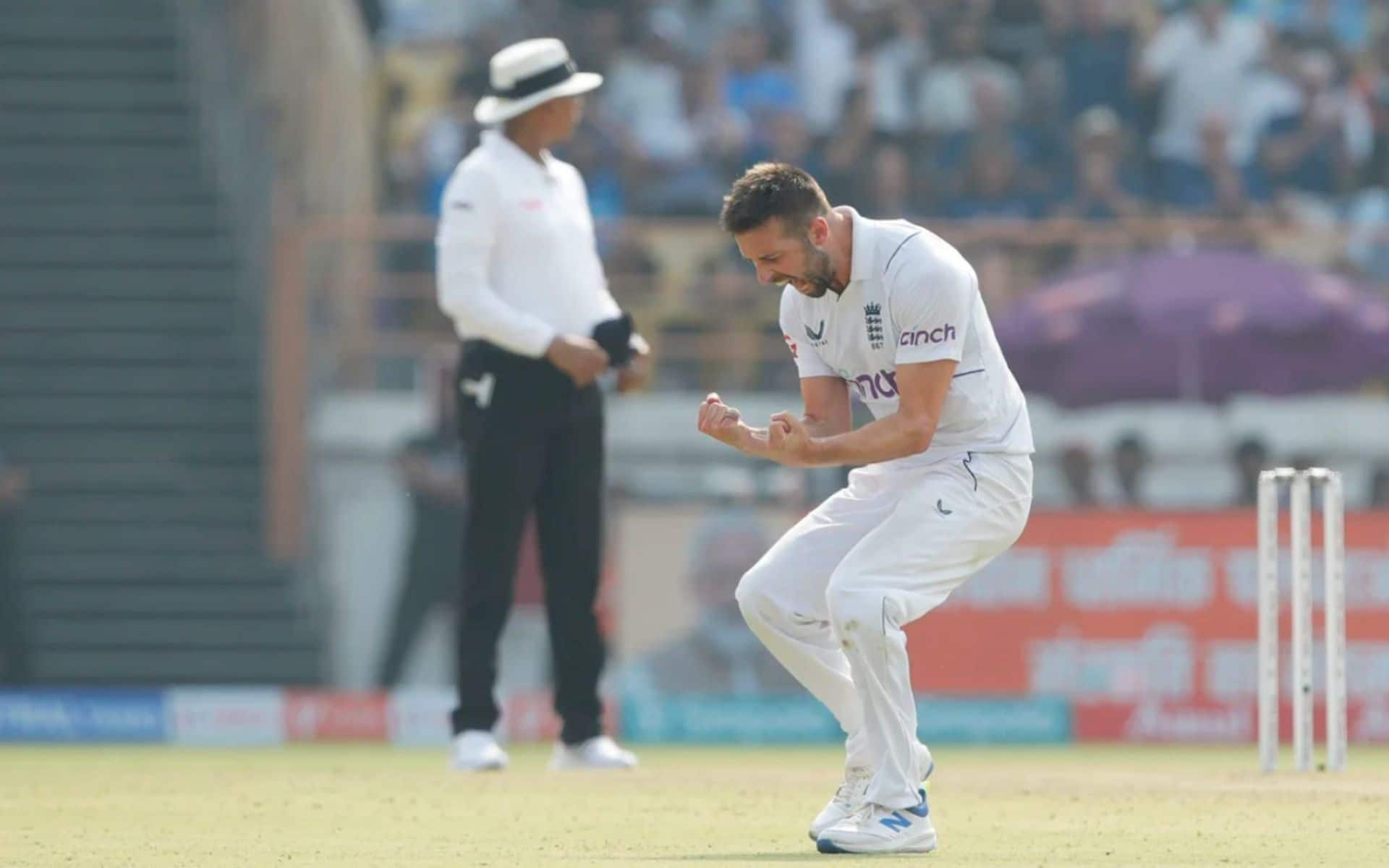 Mark Wood celebrating a wicket for England [X]