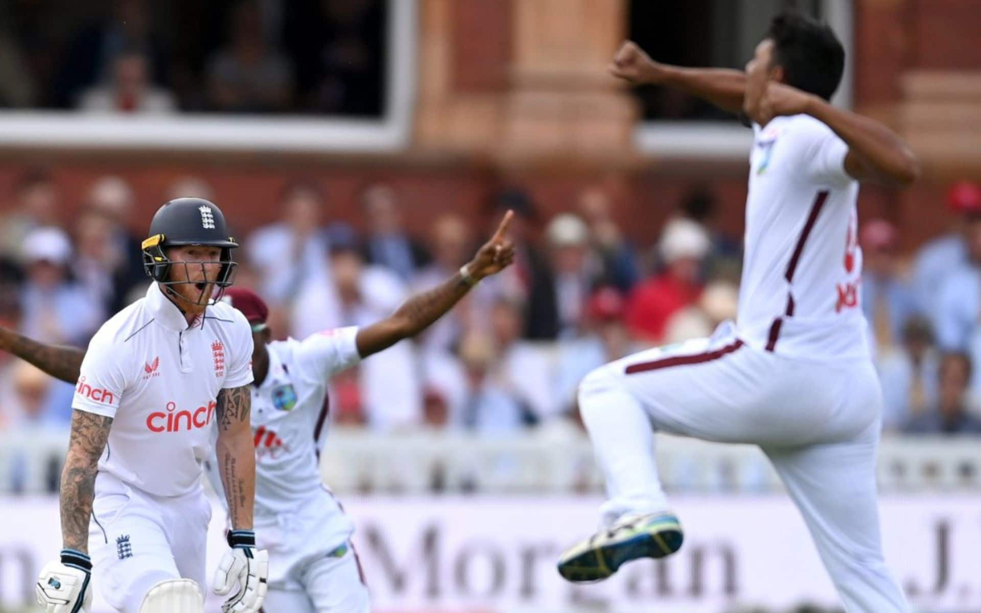 Ben Stokes' reaction after losing his wicket to Gudakesh Motie during ENG vs WI 1st Test (X.com)