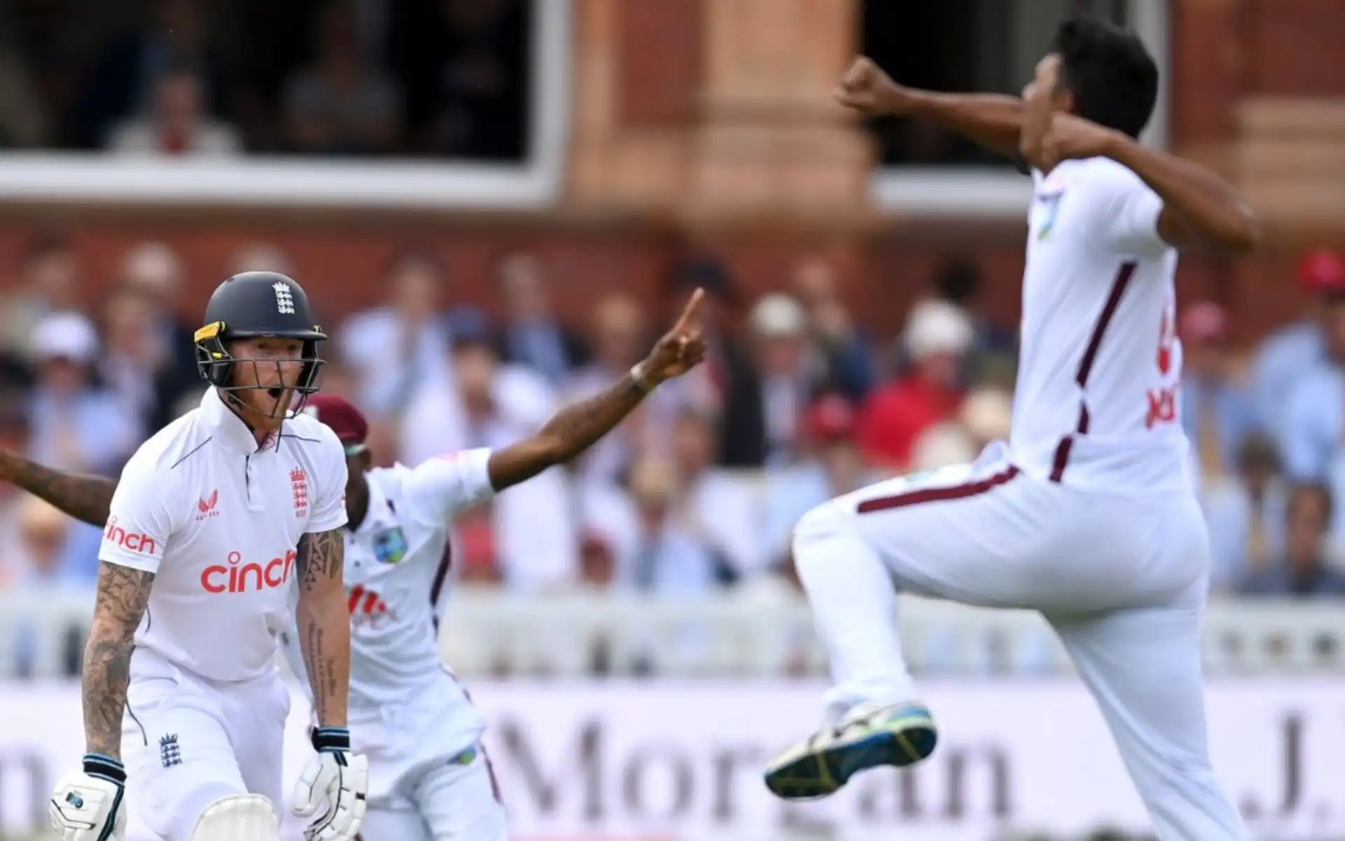 Ben Stokes' reaction after losing his wicket to Gudakesh Motie during ENG vs WI 1st Test (X.com)