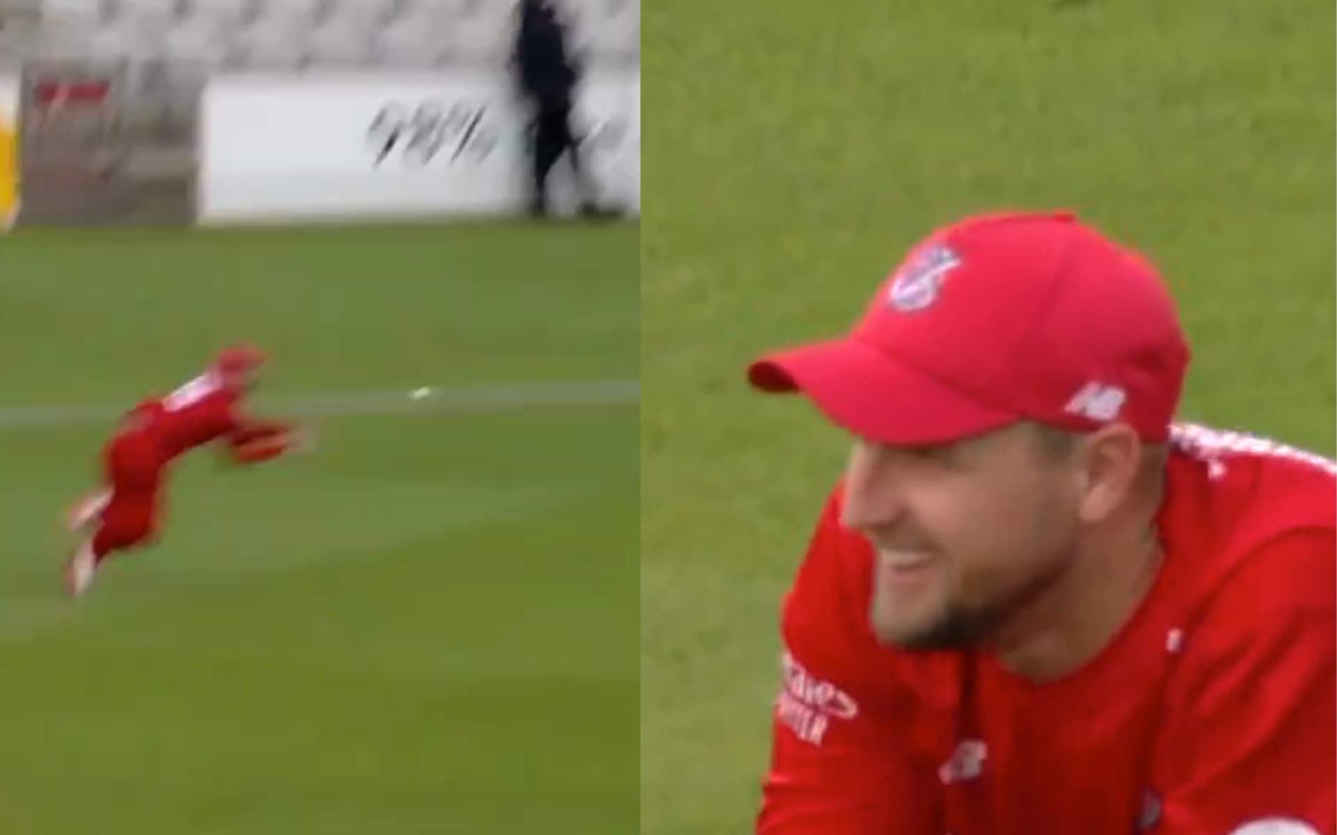 Liam Livingstone's reaction after taking a flying catch (X.com)