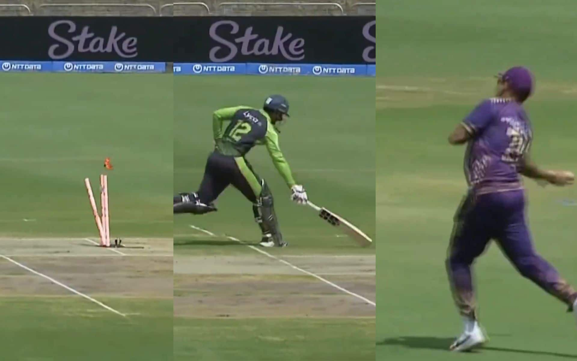 Sunil Narine's direct hit to dismiss QDK for duck (X.com)