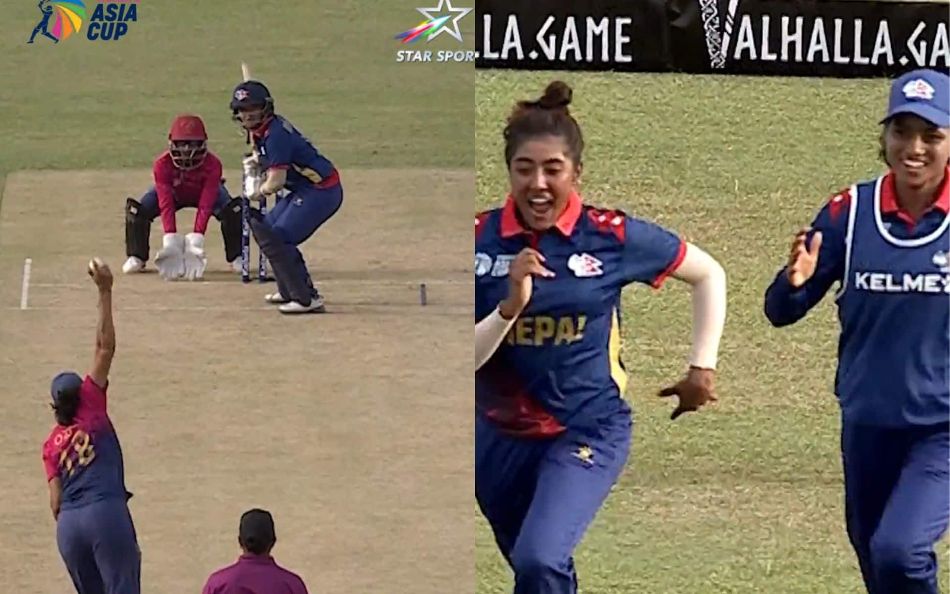 Nepal players celebrating after historic win in Women's Asia Cup 2024 (X.com)