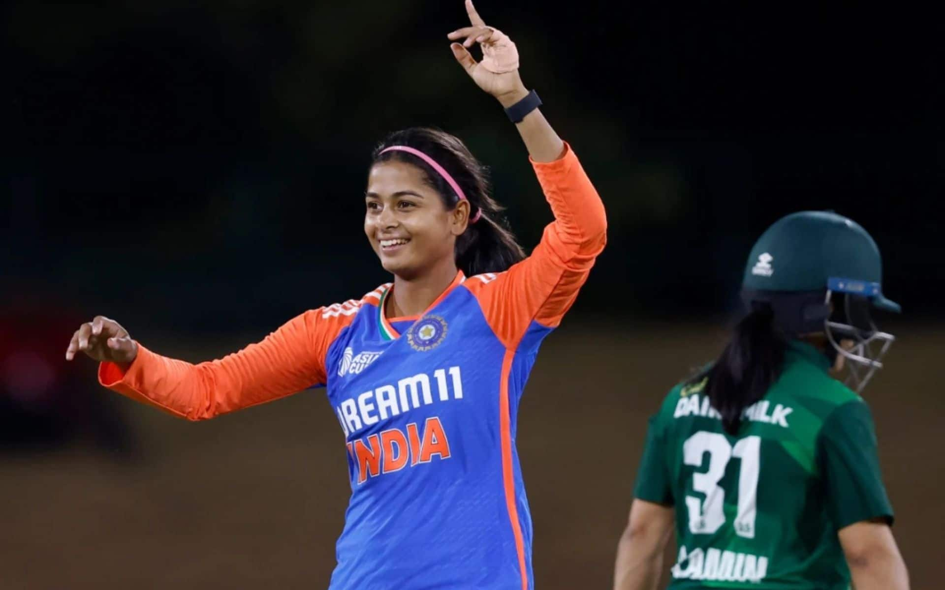 Shreyanka Patil celebrating a wicket against Pakistan Women (ACC)