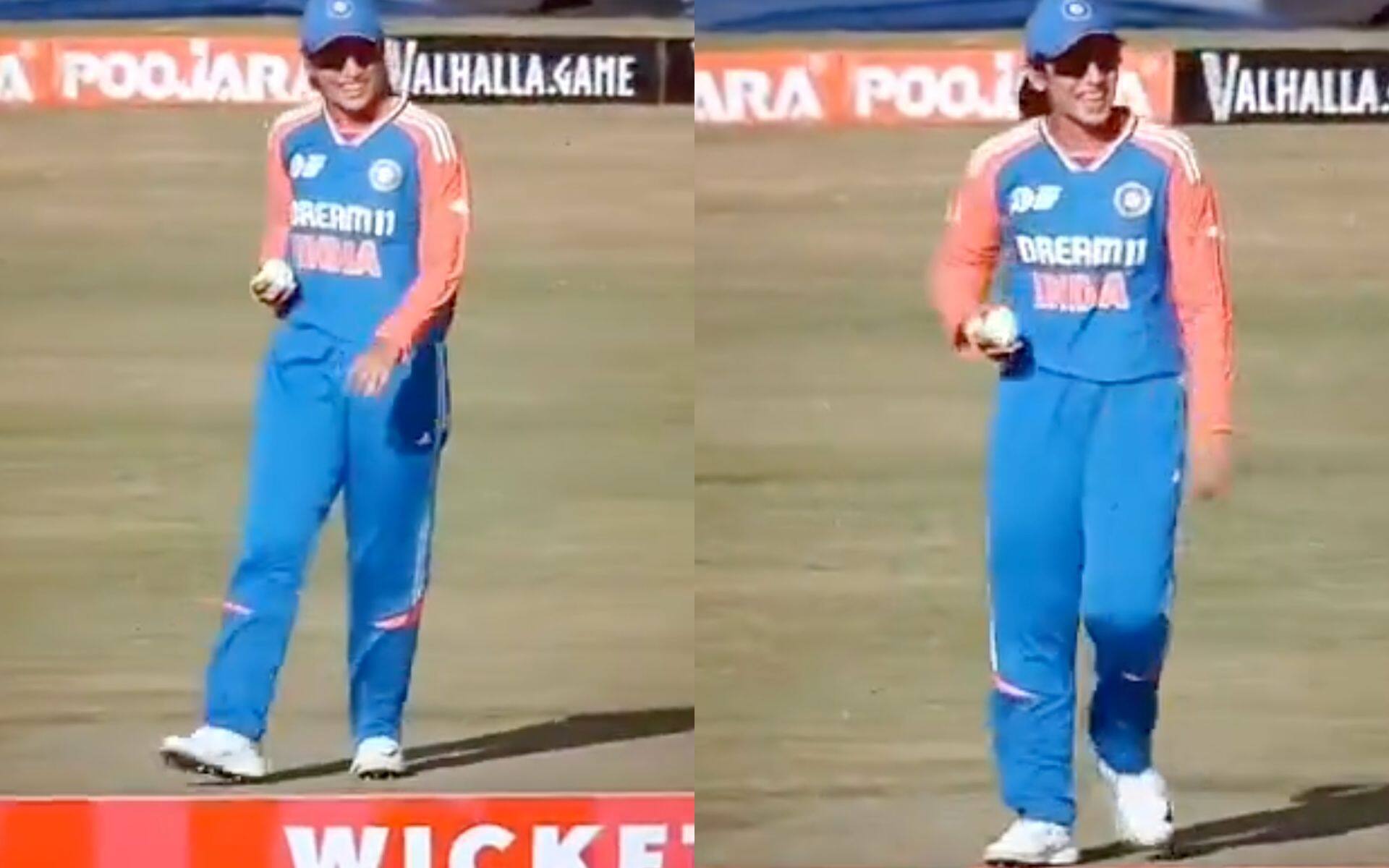 Smriti's smile after the catch [X]