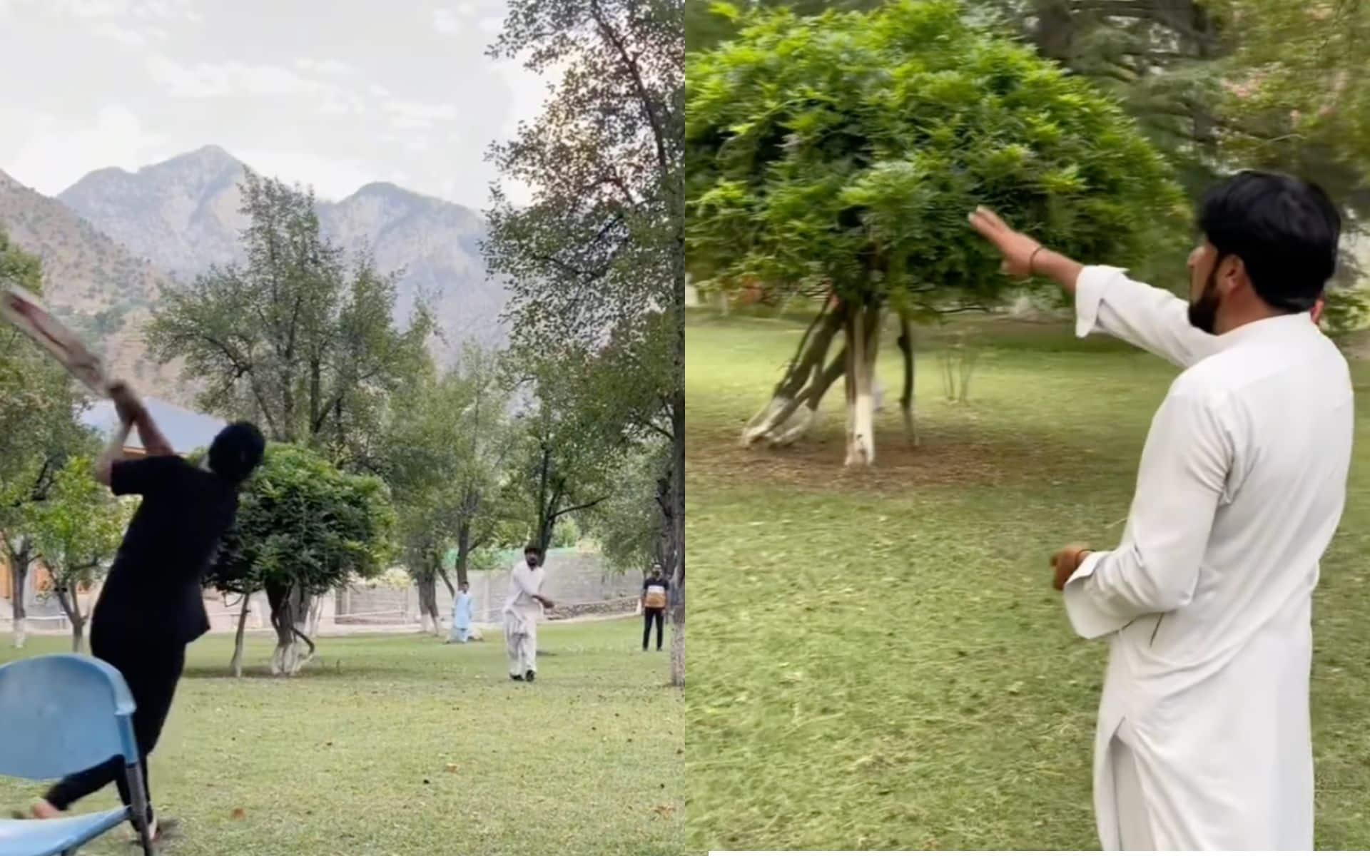 Ahmed Shehzad plays cricket with a PAK Local (X.com)