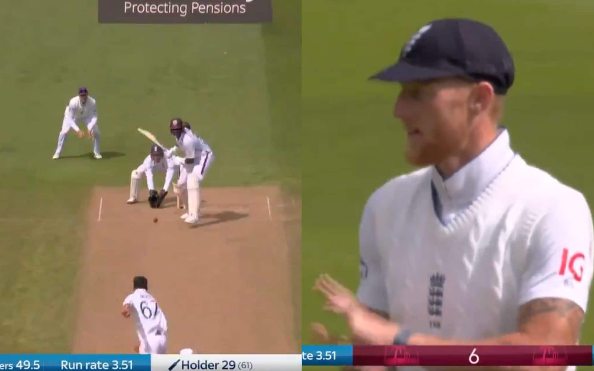 Ben Stokes claps as Holder smokes a sixer off spinner (x.com)