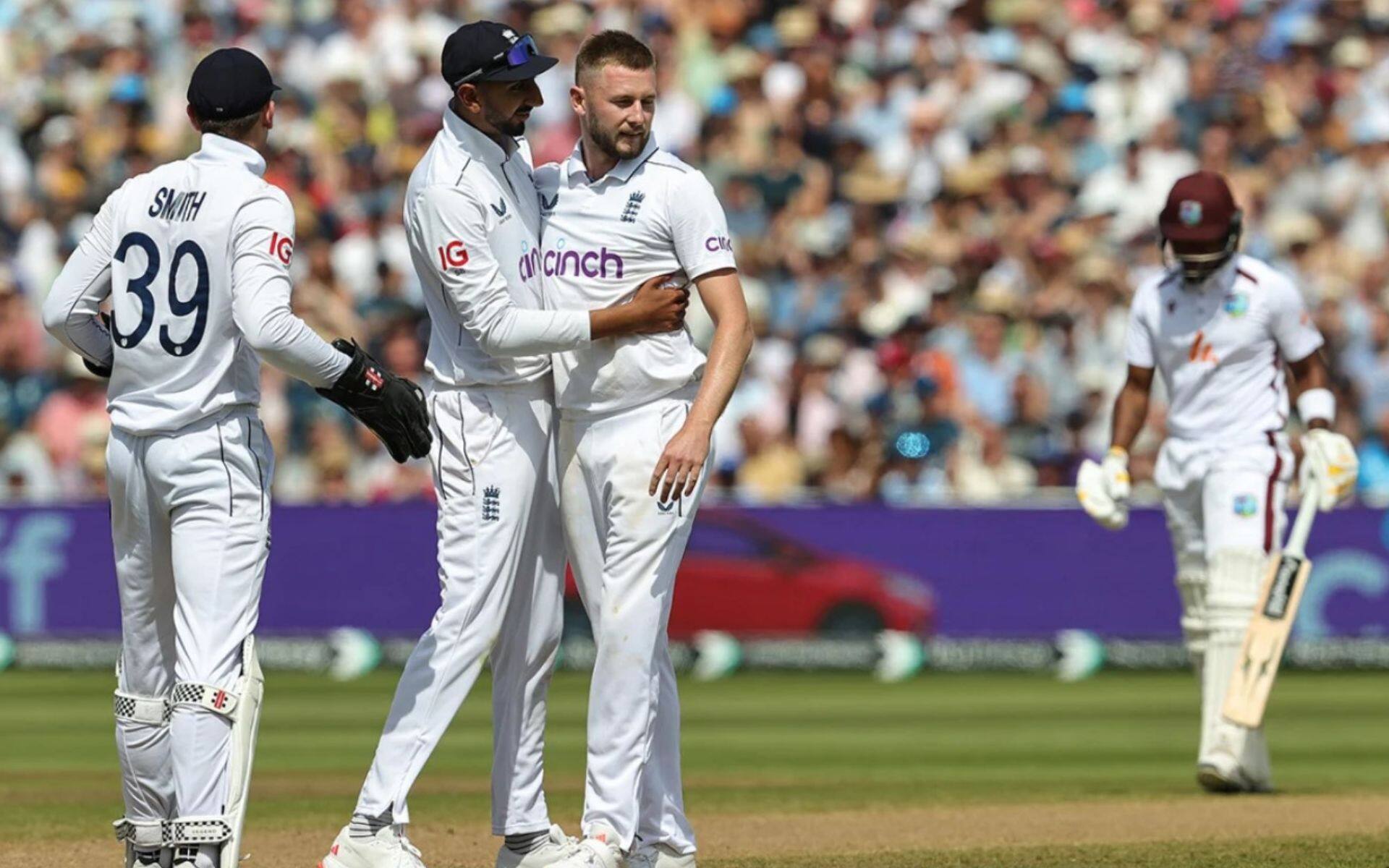 England players celebrating a WI wicket in the third Test (x.com)