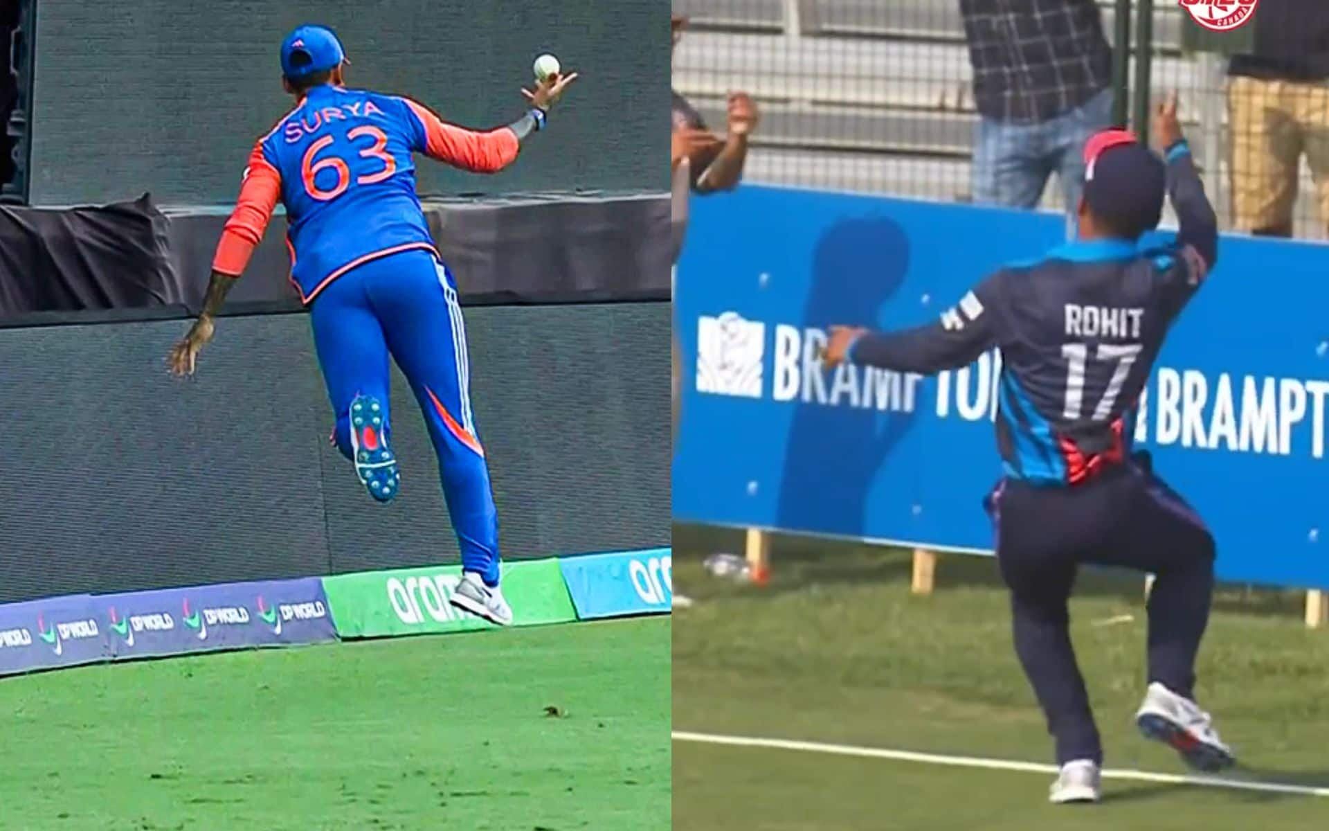 Suryakumar Yadav and Rohit Paudel taking catches near fences (x.com)