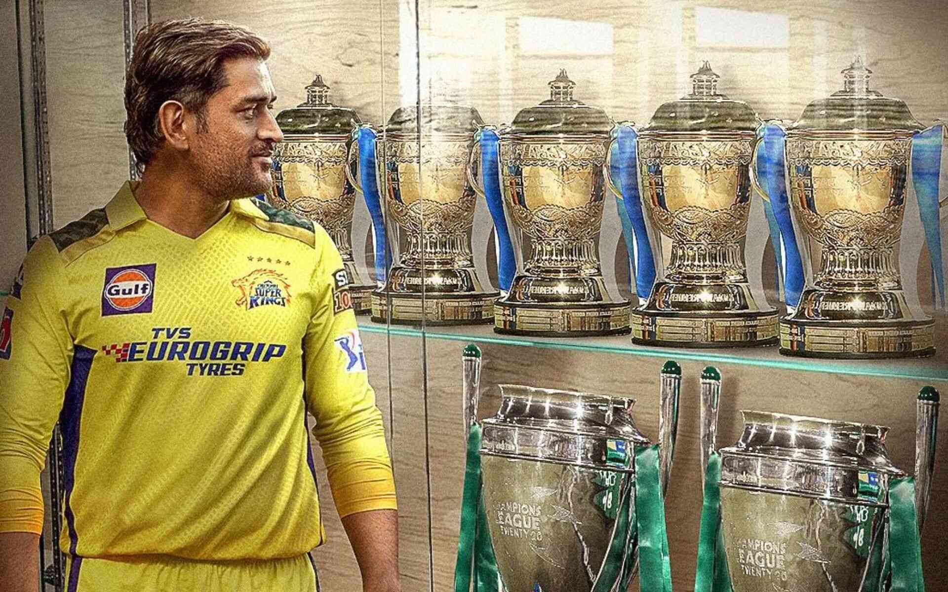 MS Dhoni with IPL trophies (X.com)