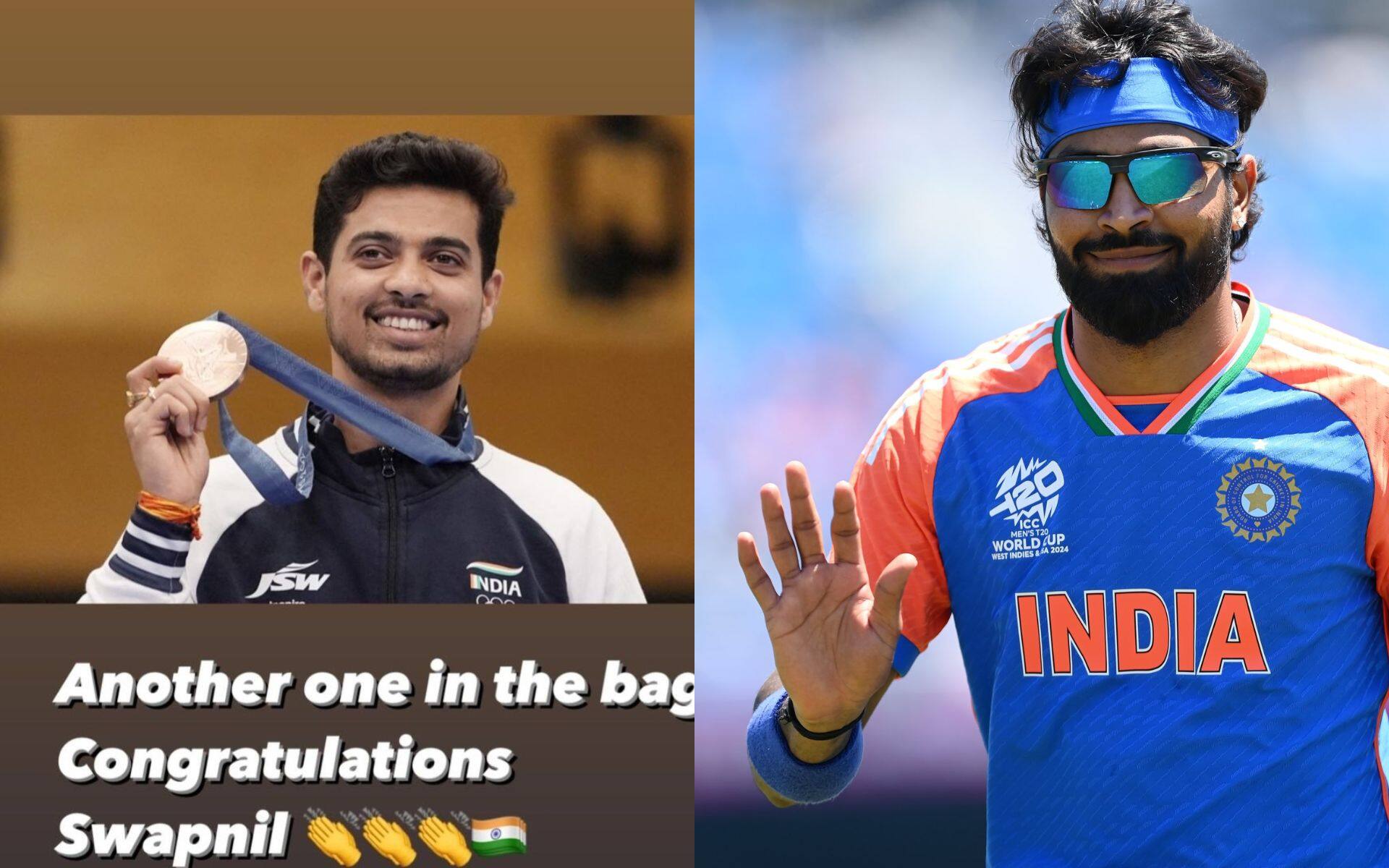 Hardik Pandya congratulates Indian shooter Swapnil Kusale [X.com]