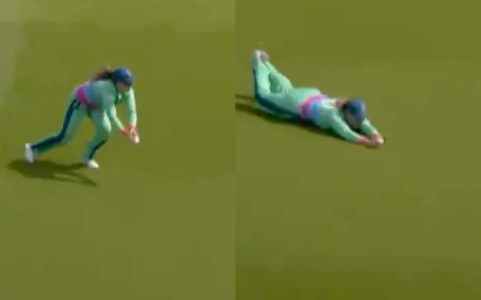 Amanda Jade-Wellington took a brilliant catch to dismiss Davina Perrin in the Women's Hundred 2024 [X]