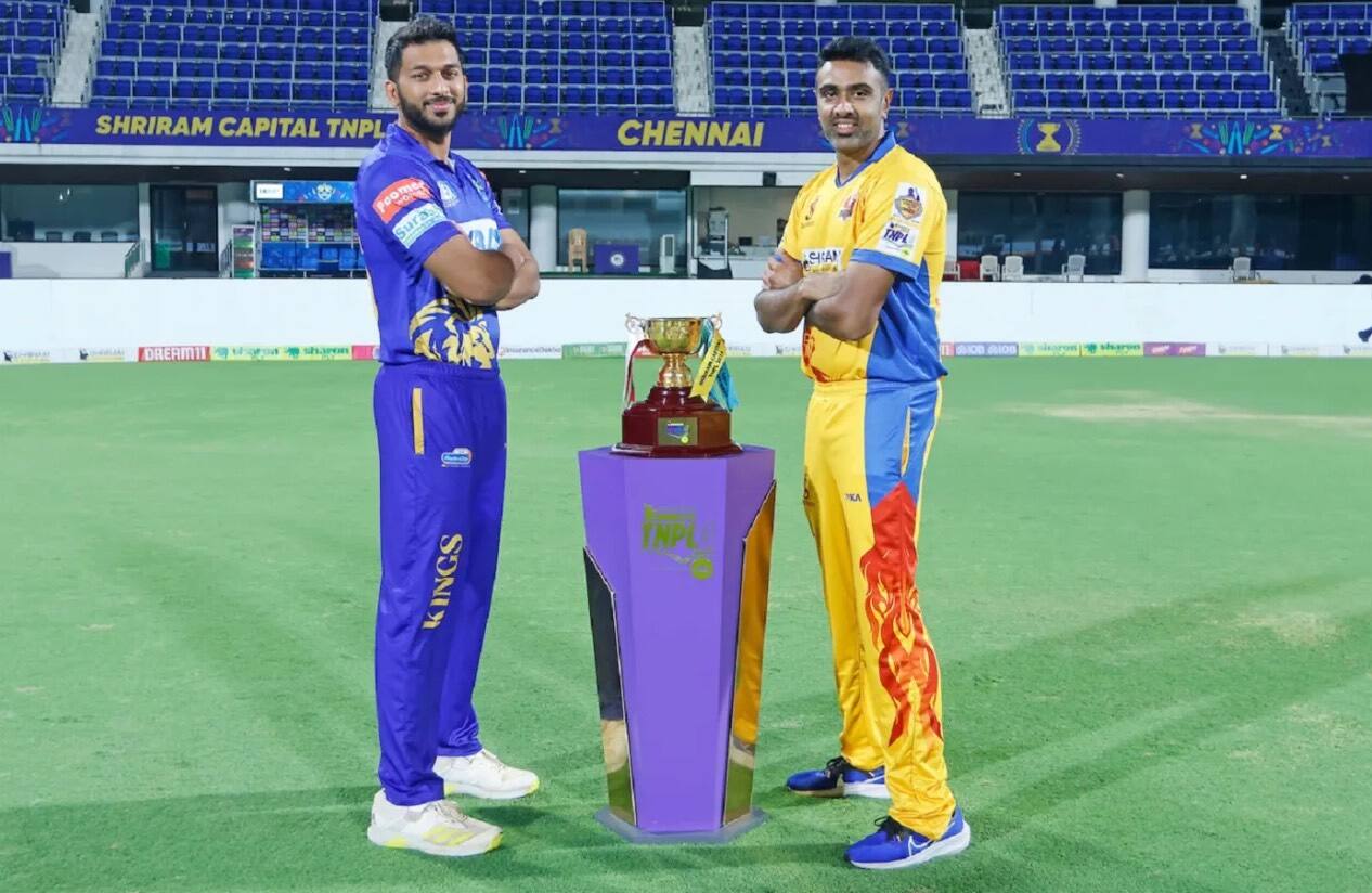 Shahrukh Khan and R Ashwin with the TNPL 2024 Trophy (X.com)