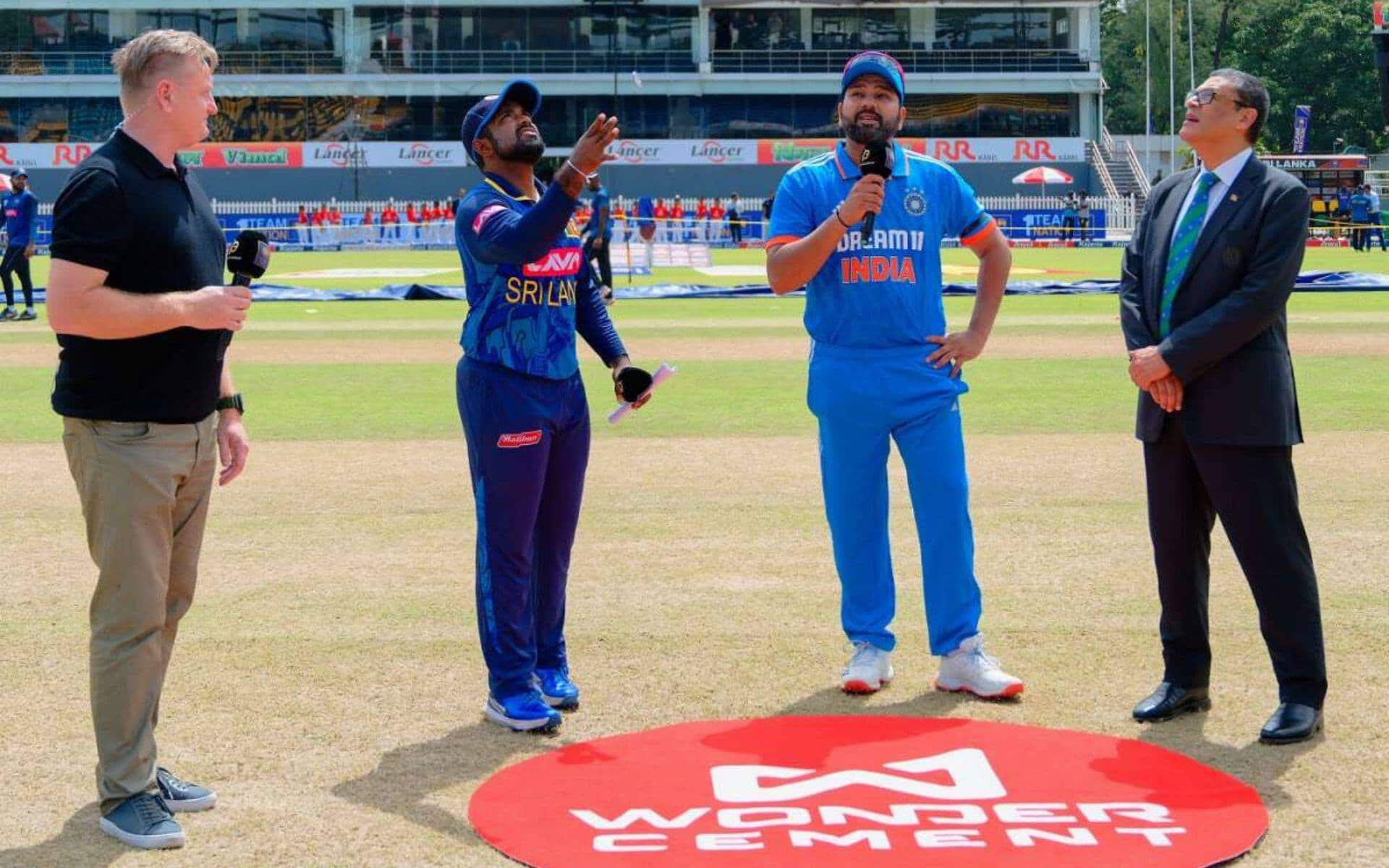 Rohit Sharma and Charith Asalanka during the toss (X.com)