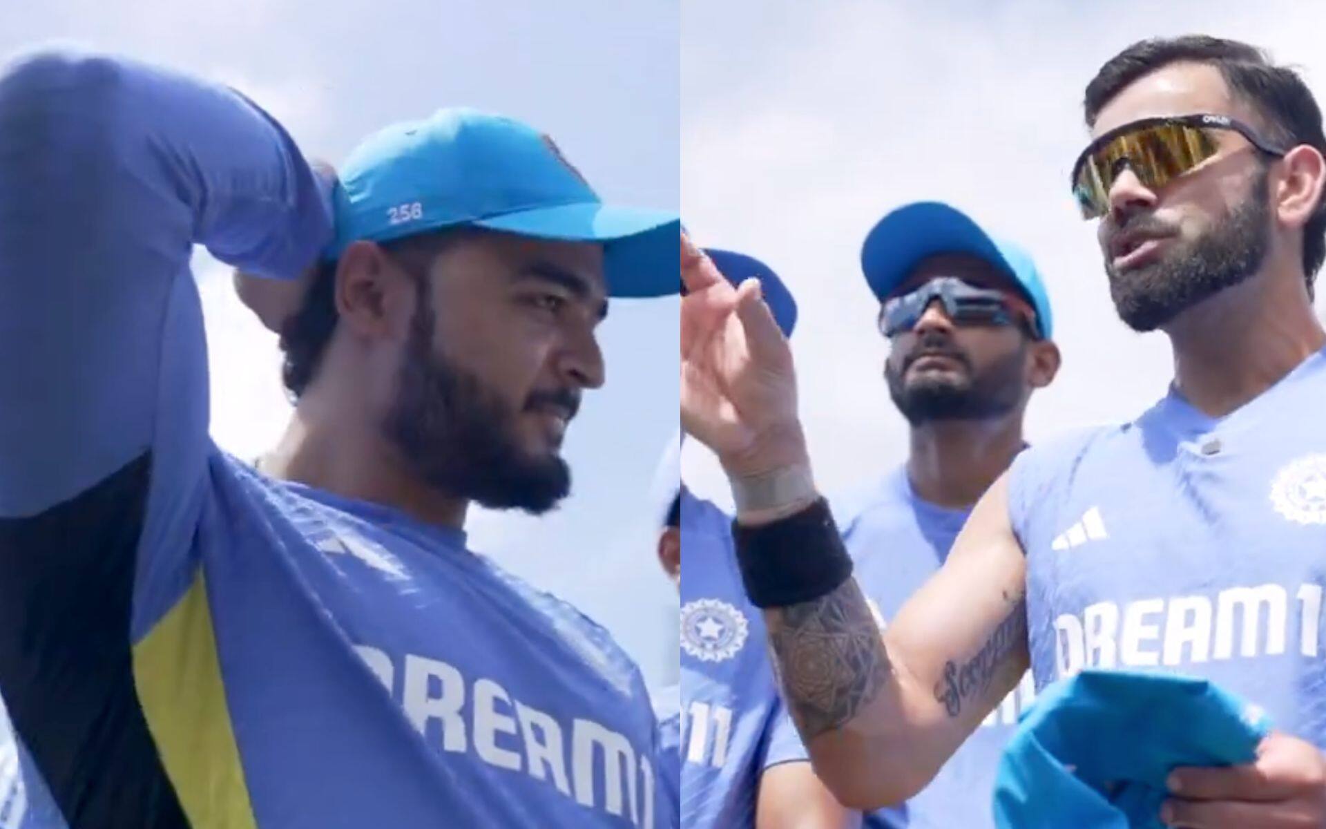 Virat Kohli handing Riyan Parag his debut cap (X.com)