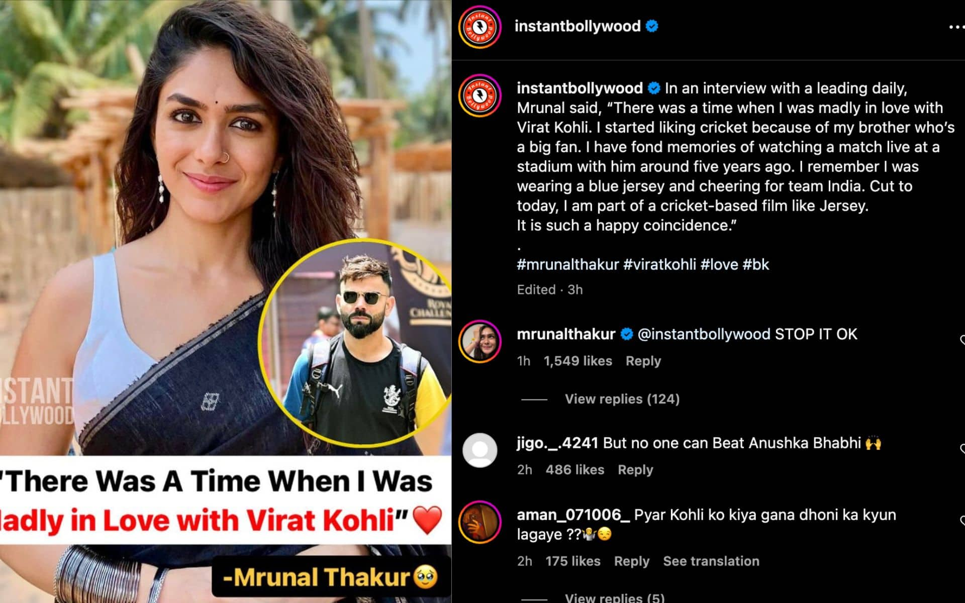 Mrunal Thakur gets angry after her old Virat Kohli remark resurfaces online (X.com)