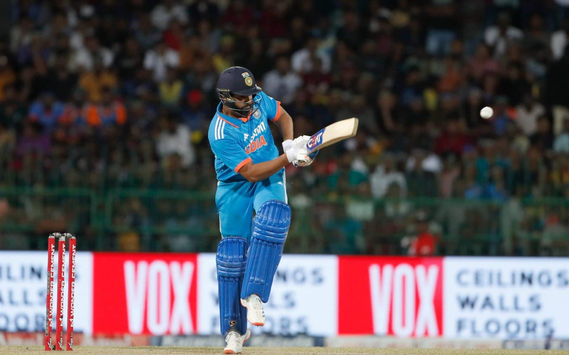 Rohit Sharma hitting a six against Sri Lanka in the ODI series [X]