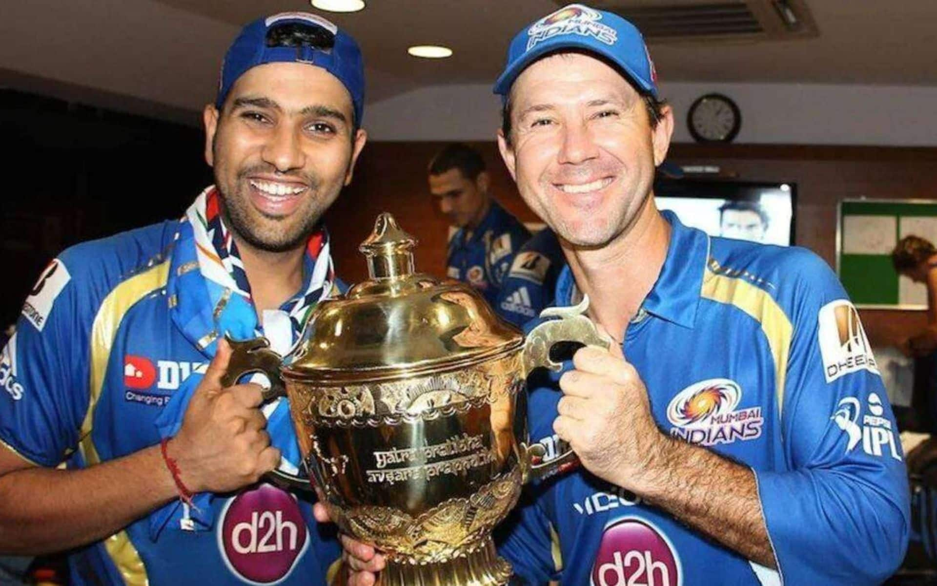 Rohit Sharma and Ricky Ponting celebrating Mumbai Indians' maiden IPL win (x.com)