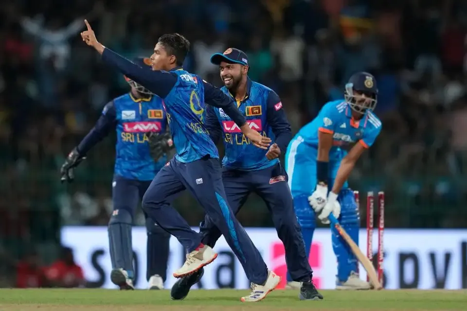 Dunith Wellalage in action Vs IND [X]
