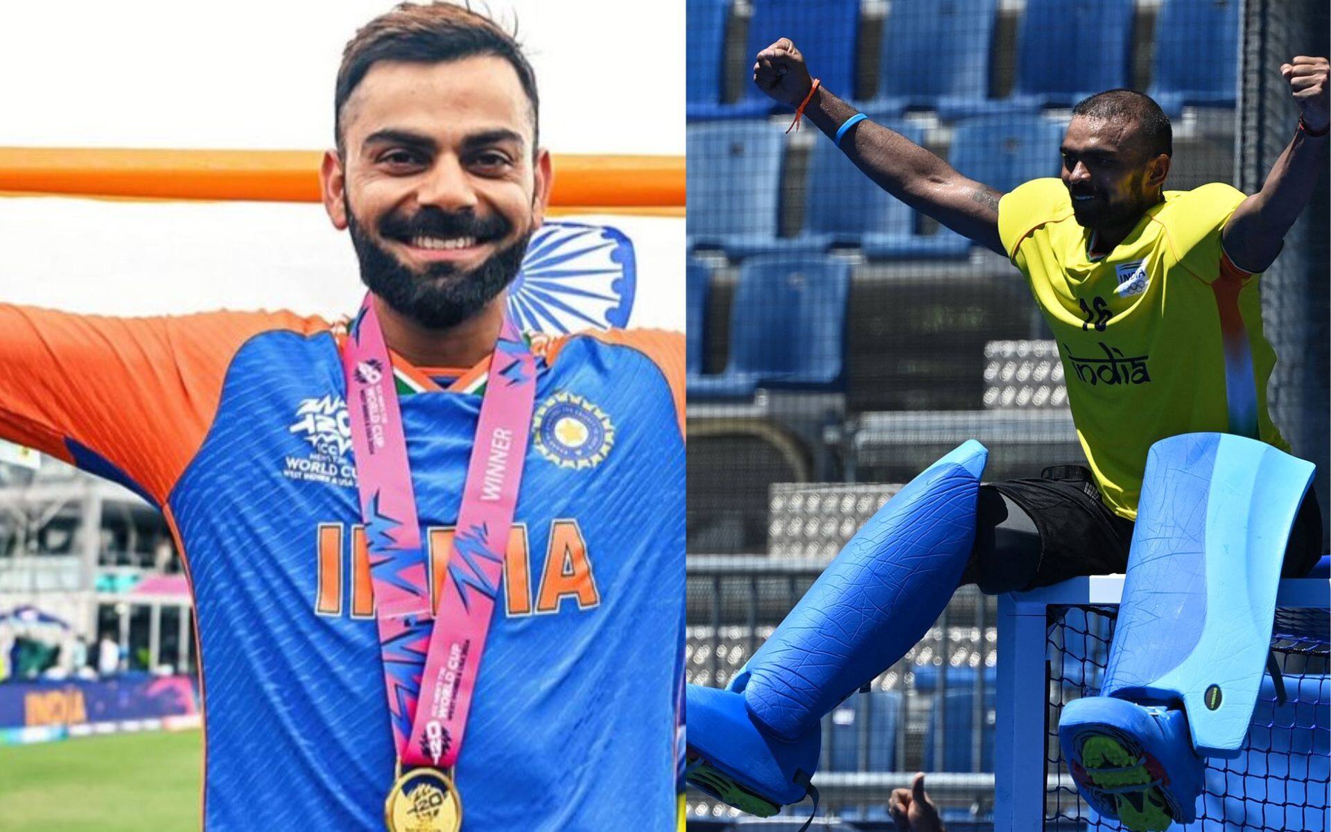 Virat Kohli and PR Sreejesh during World Cup and Olympics respectively (X.com)