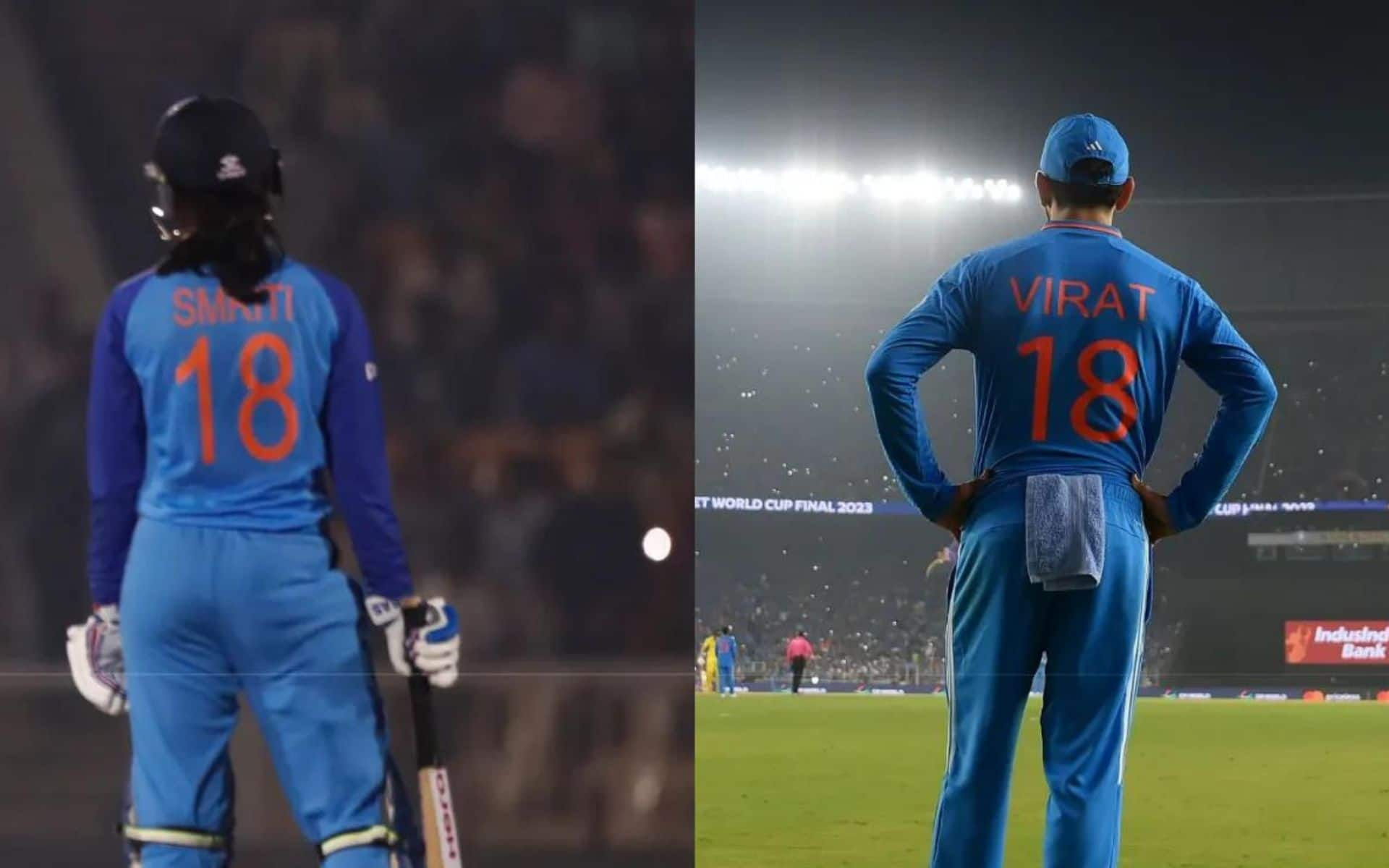 Both Smriti Mandhan and Virat Kohli wear the jersey no. 18 [X]