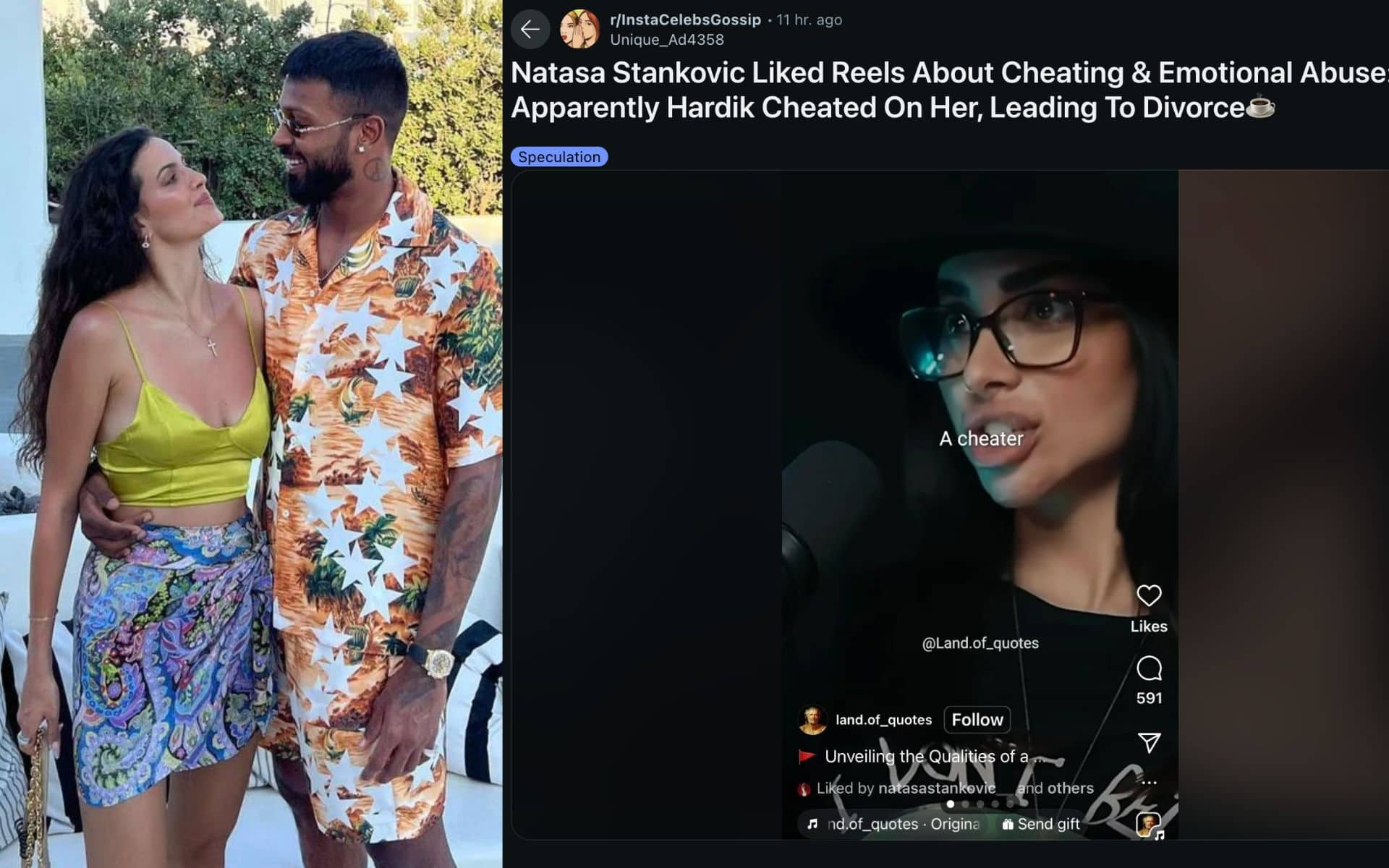 A viral Reddit post has hinted that Hardik Pandya and Natasa Stankovic got divorced due to cheating (X.com)