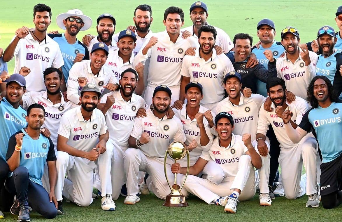 Indian team celebrates after beating Australia's fortress at The Gabba in Brisbane (Twitter)