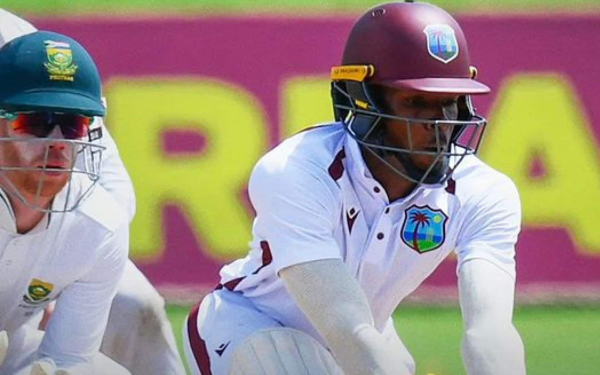 Alick Athanaze in action during the first WI vs SA Test (x.com)