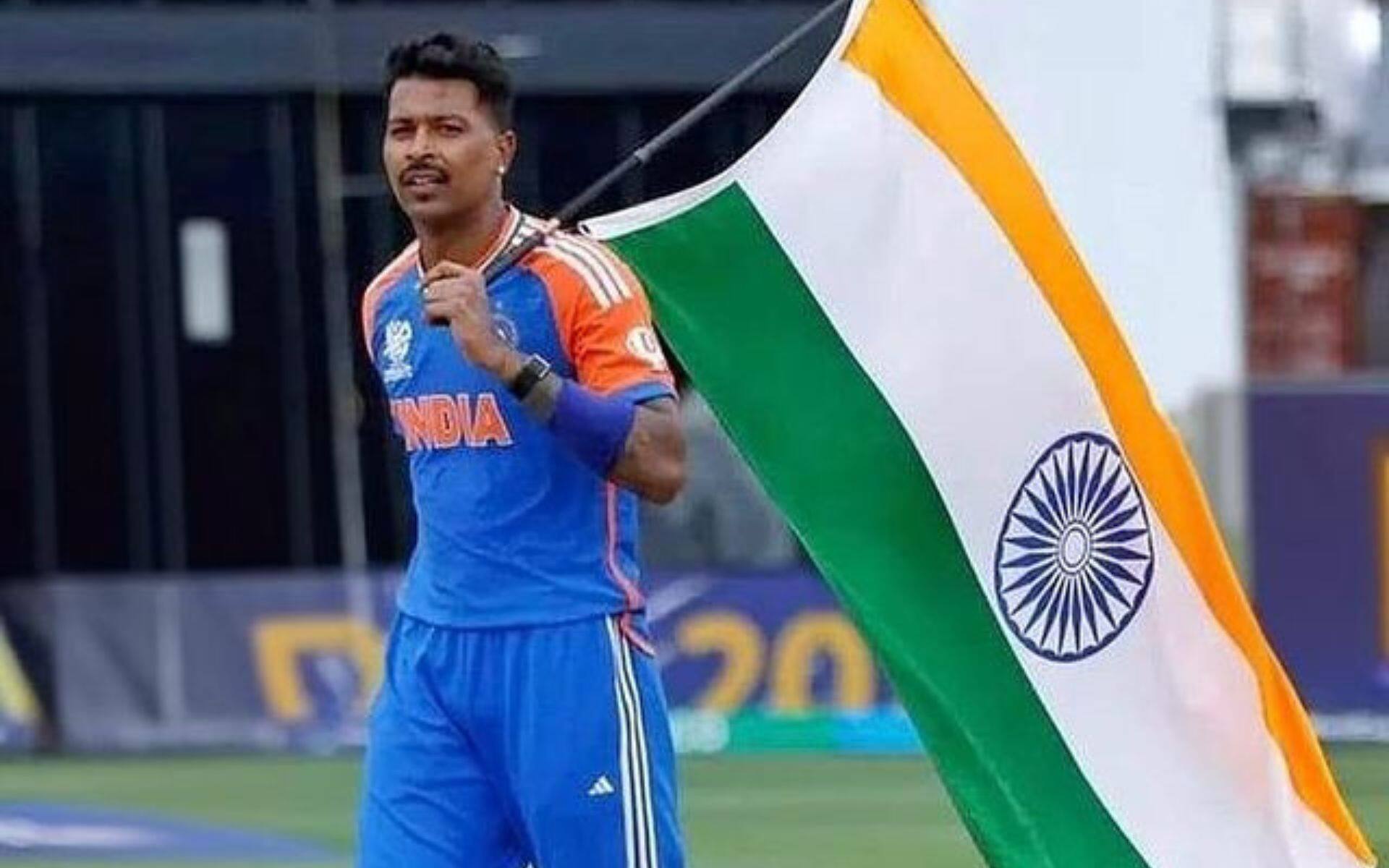 Hardik Pandya with the Indian tri-color at the 2024 T20 World Cup (X.com)