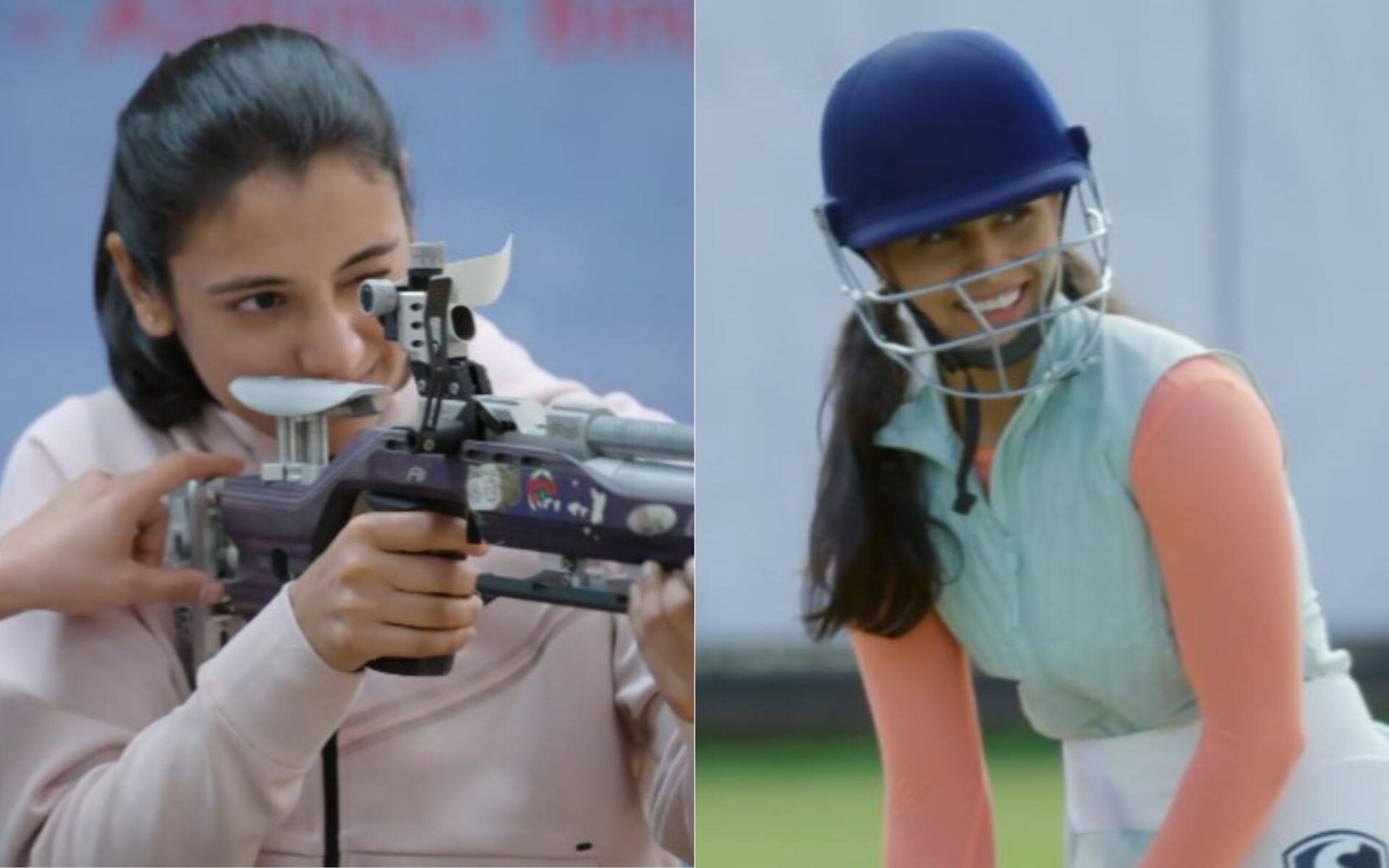 Smriti Mandhana & Manu Bhaker trying each other's sports (JioCinema)