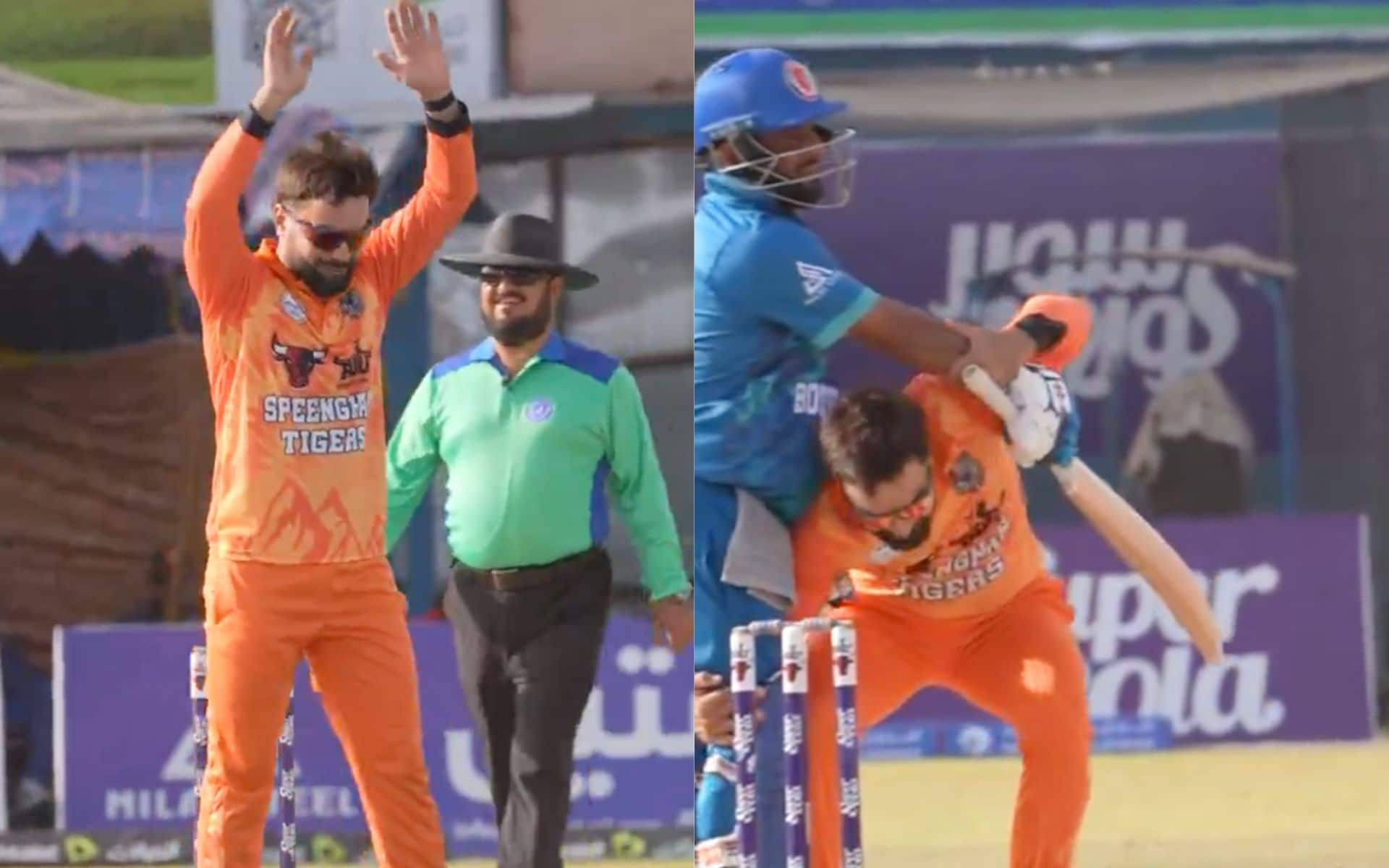 Rashid Khan removes Mohammad Shahzad in 14th match of the Shpageeza T20 2024 [X.com]