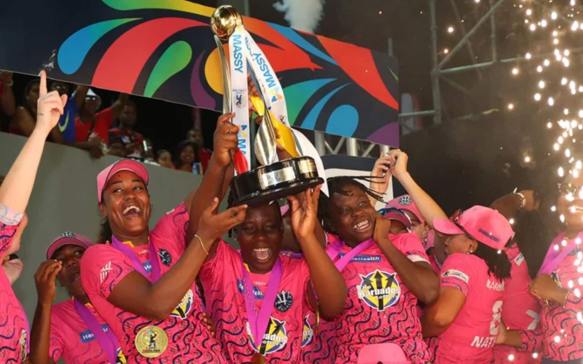 Barbados Royals players lifting the WCPL 2023 trophy (x.com)