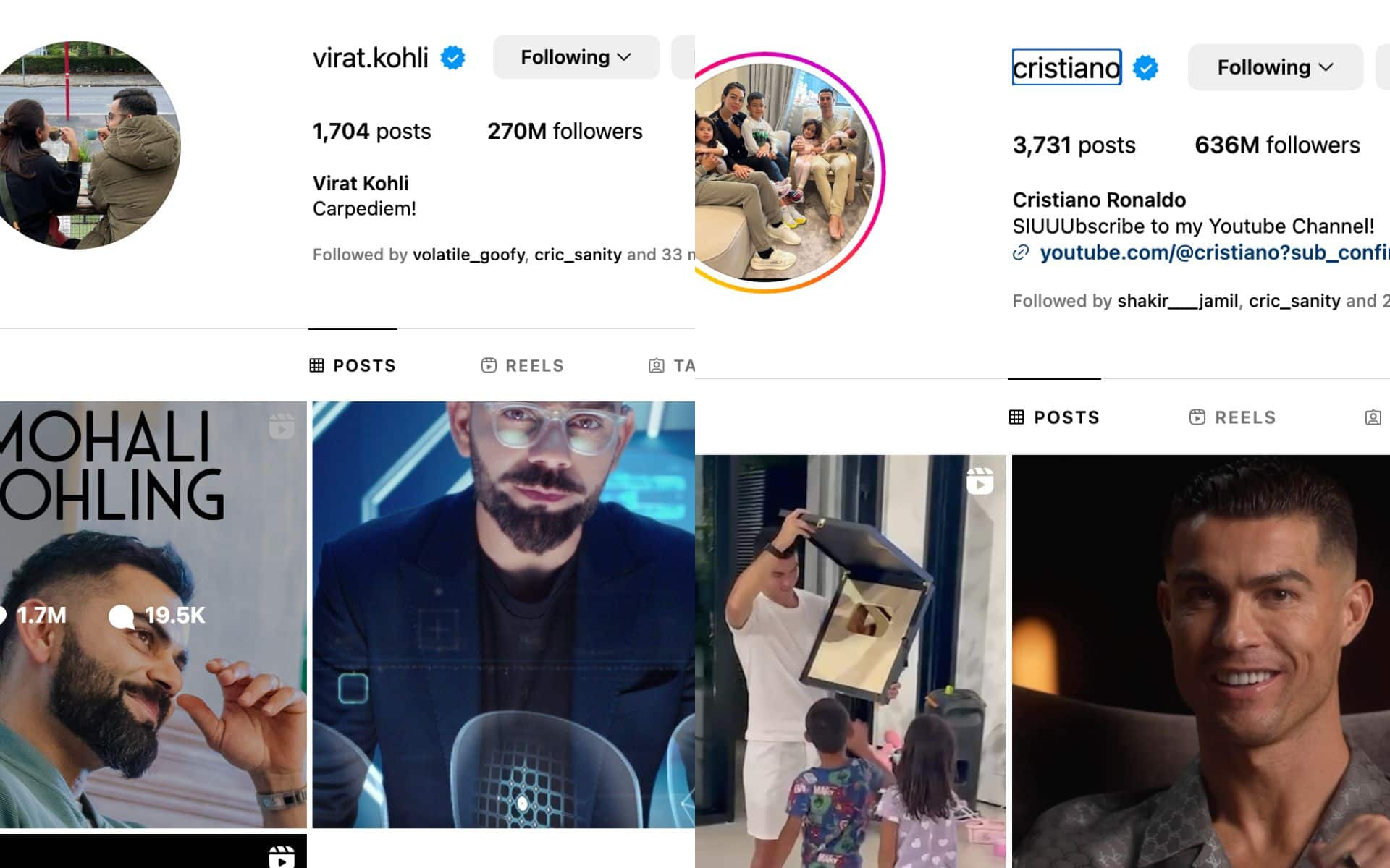 Virat Kohli and Cristiano Ronaldo's Instagram pages [Instagram]