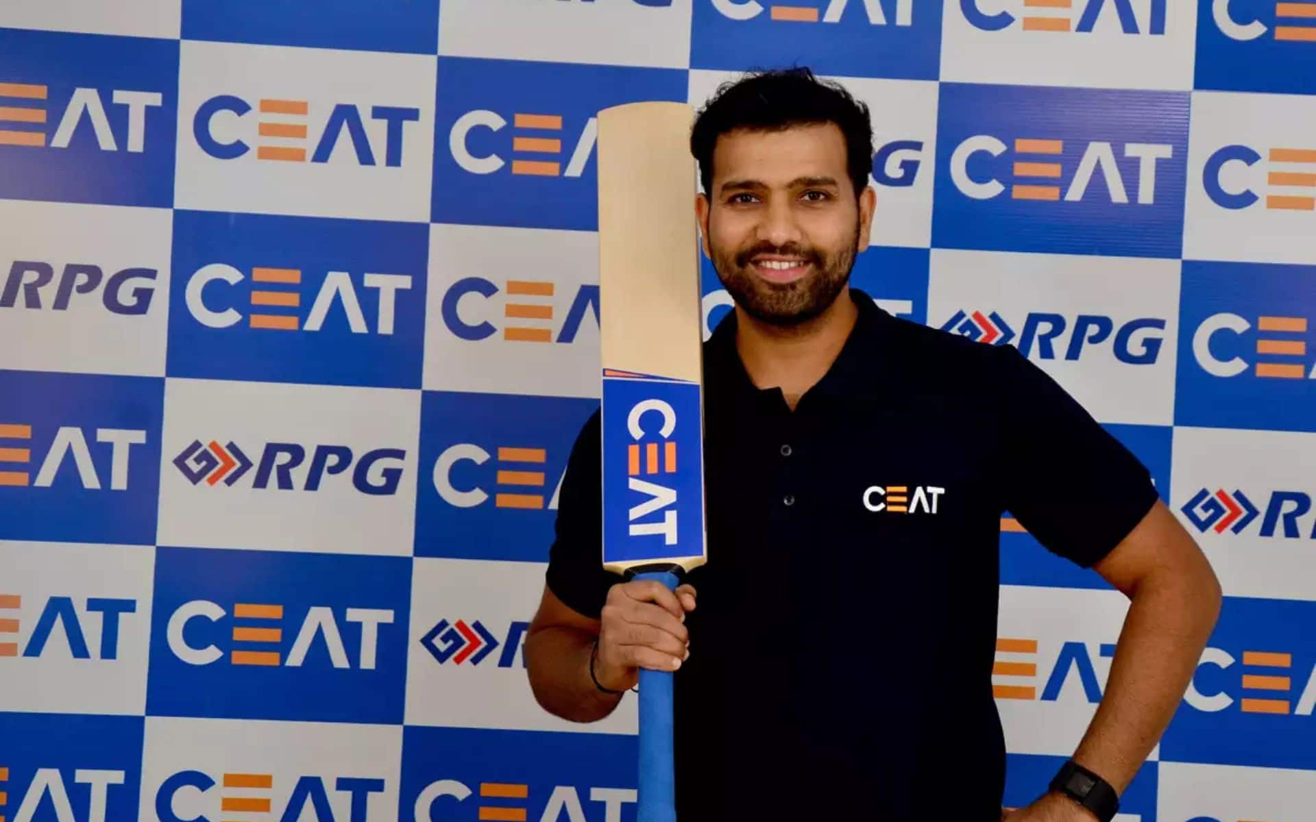 IND captain Rohit Sharma with CEAT bat (X.com)