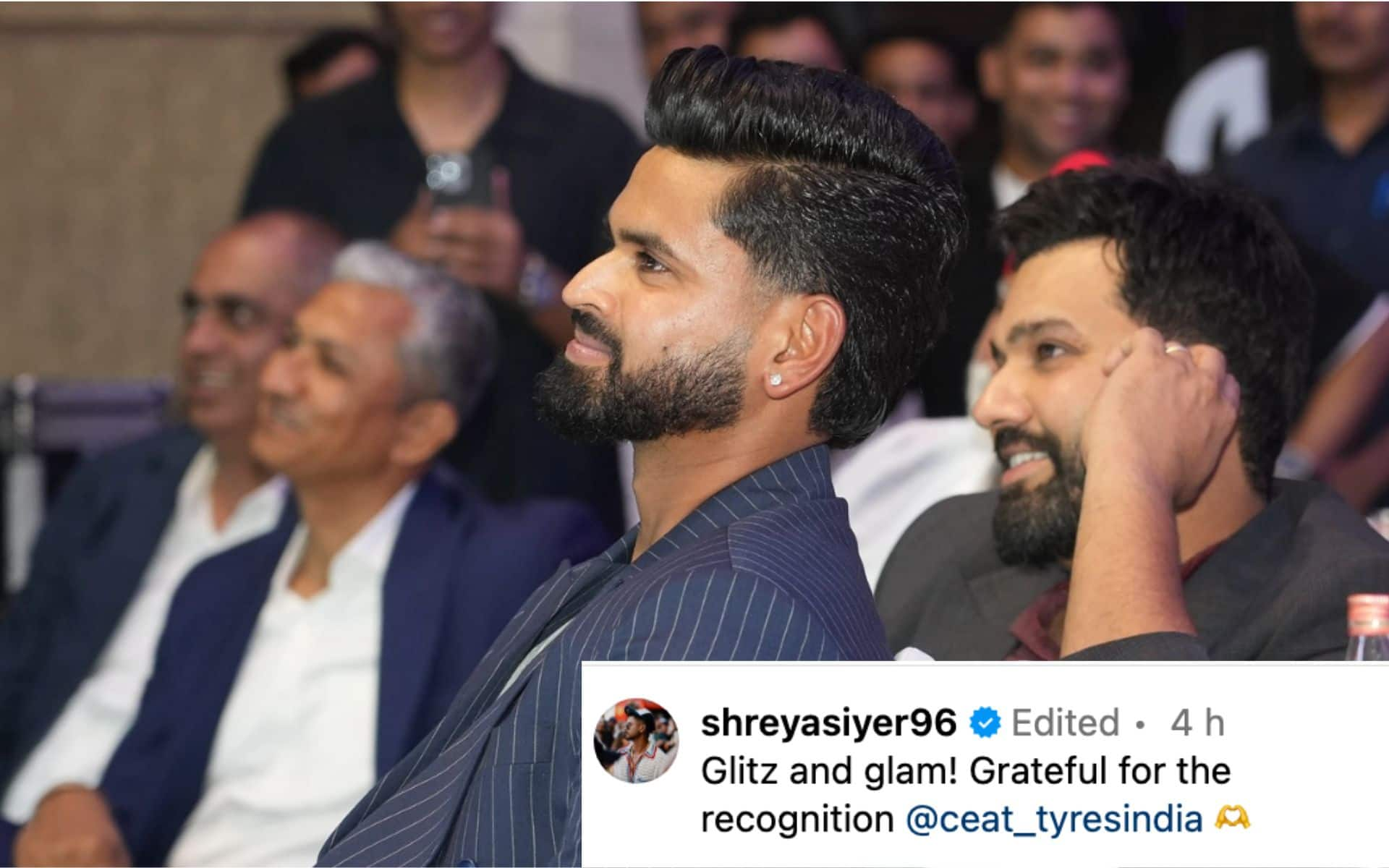 Rohit Sharma and Shreyas Iyer at the CEAT Awards 2024 (x.com)