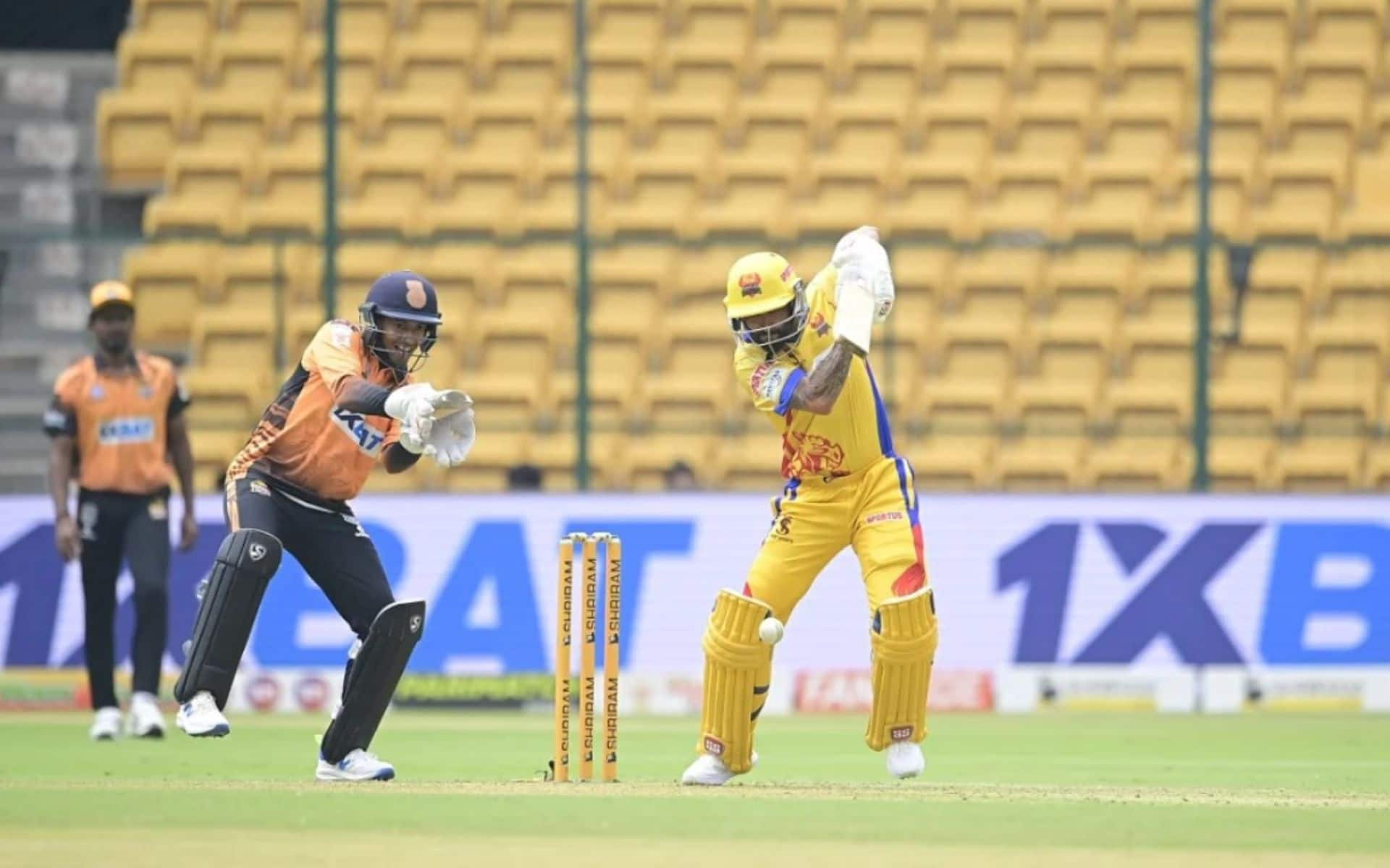 KV Siddharth in action for Mangalore Dragons during Maharaja T20 2024 season (X.com)