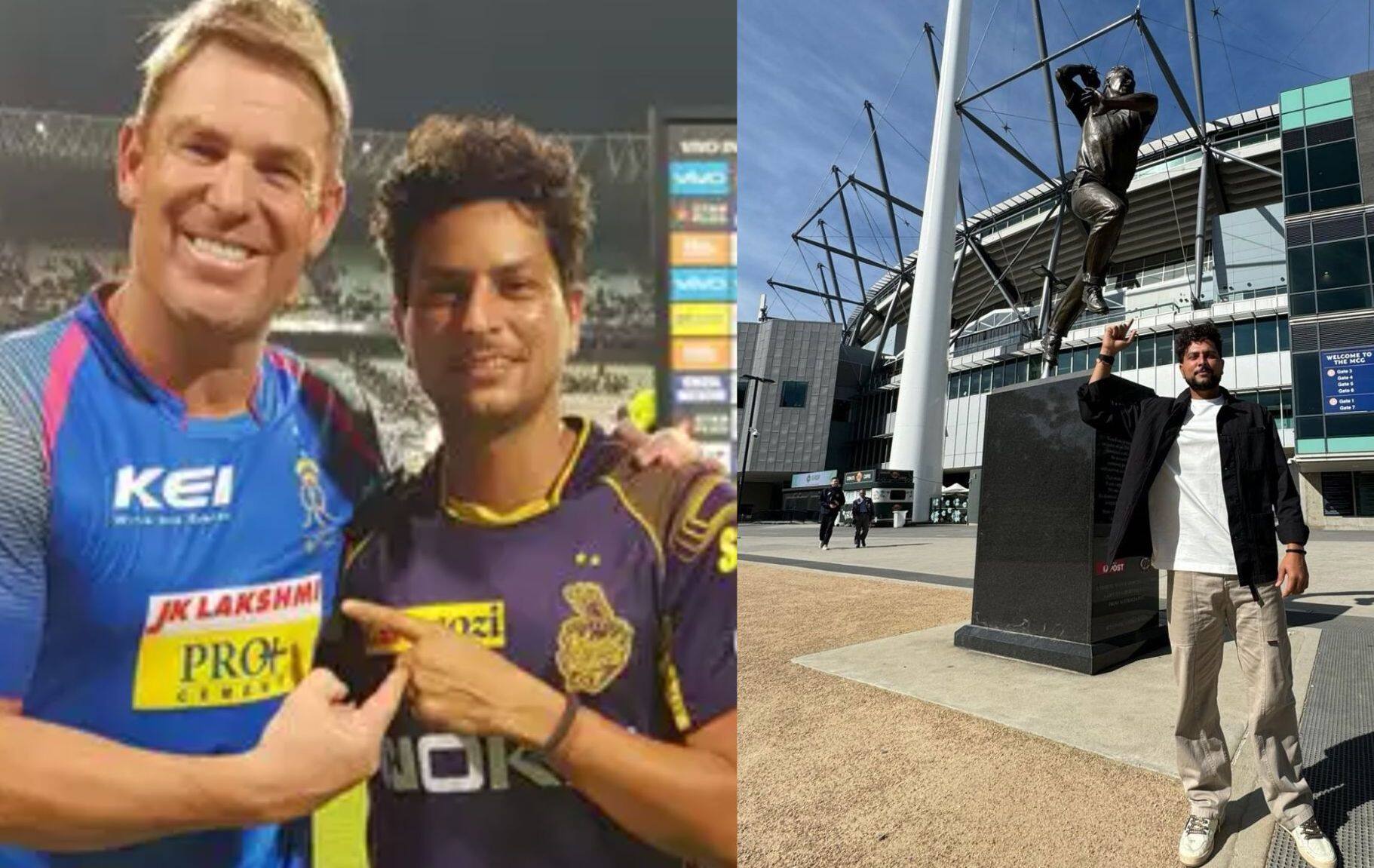 Kuldeep Yadav with legendary spinner, Shane Warne (X.com)