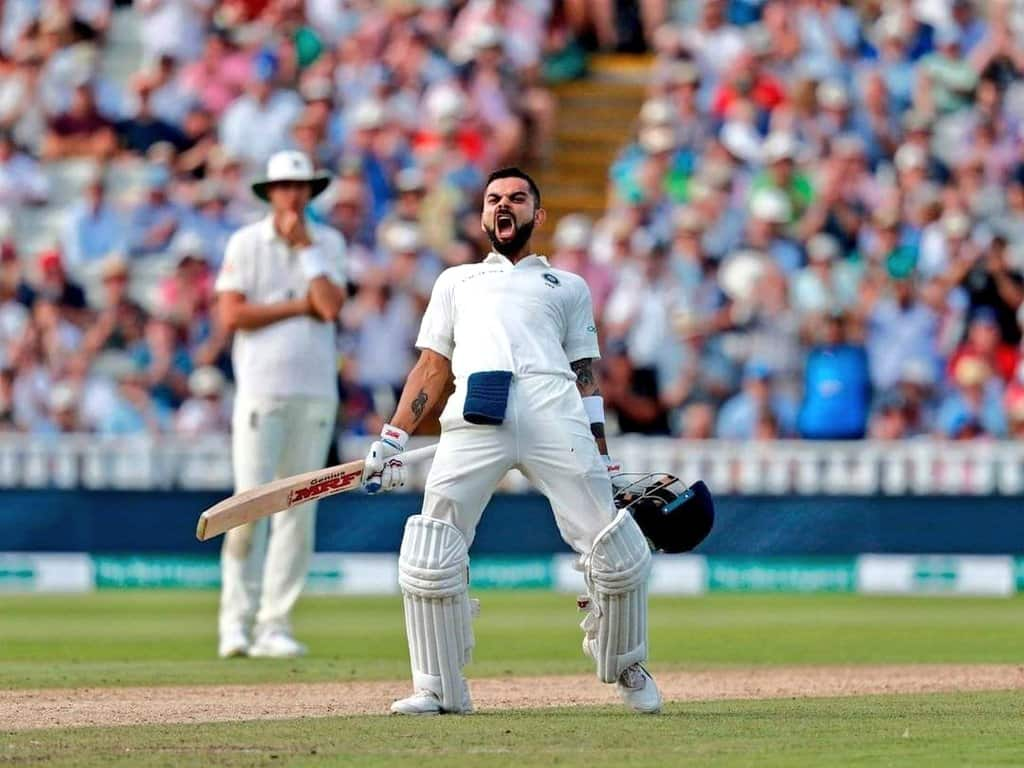 Kohli celebrating after scoring 100 Vs ENG [X]
