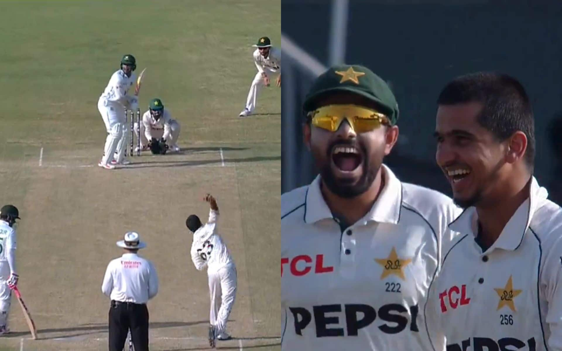 Saim Ayub and Babar Azam's reaction after Shakib Al Hasan's wicket (X.com)