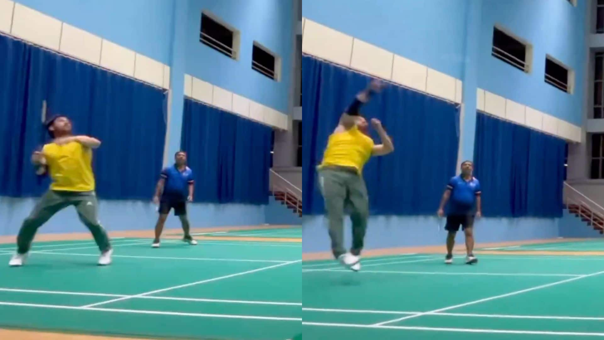 MS Dhoni playing Badminton [X]