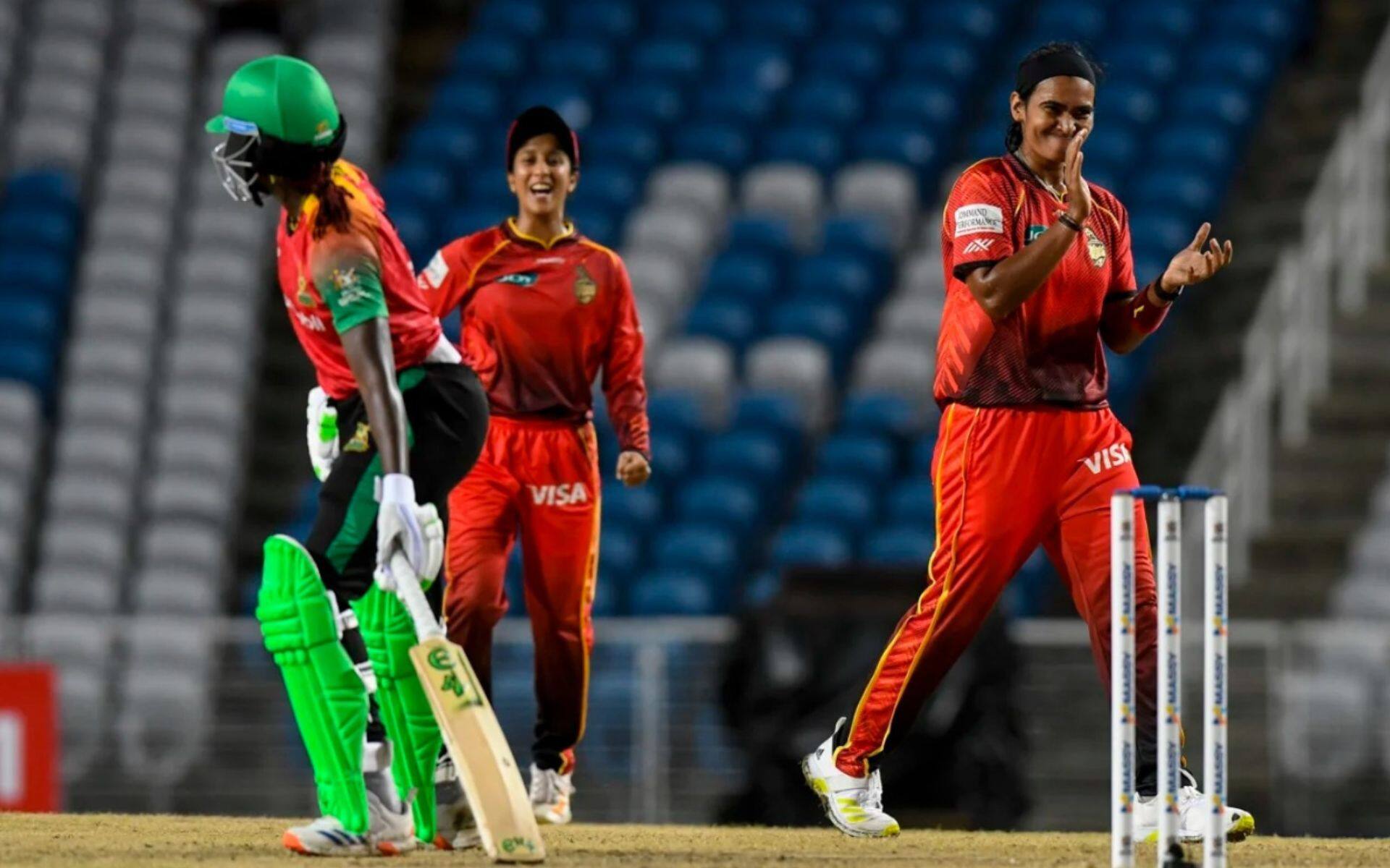 Shikha Pandey celebrating Stafanie Taylor's wicket in WCPL 2024 (x.com)