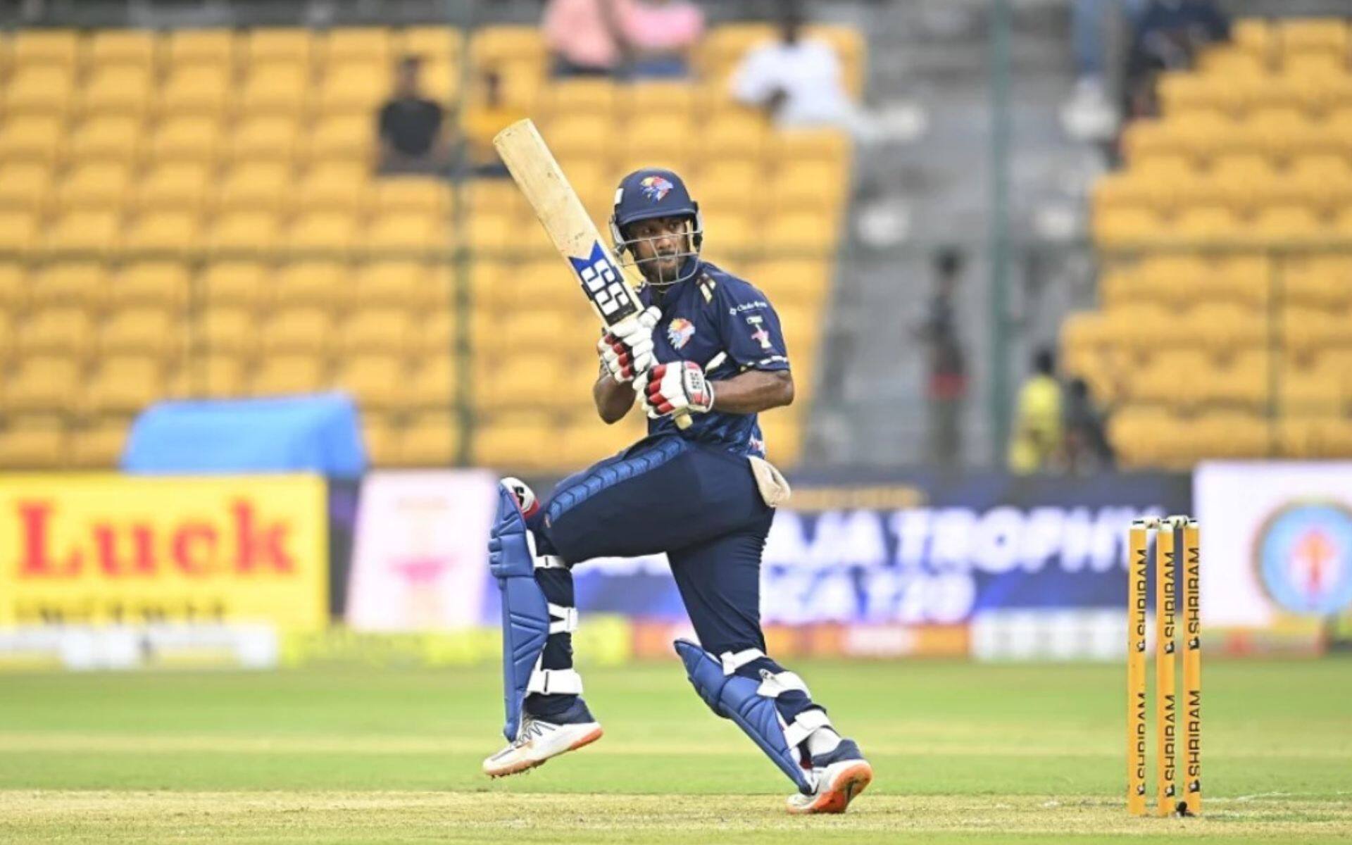 Mayank Agarwal in action for Bengaluru Blasters (Maharaja T20)