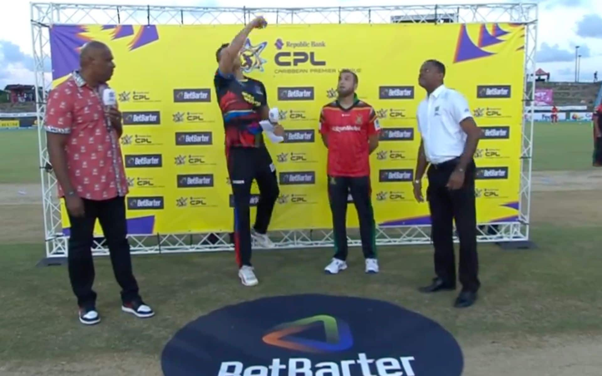 Chris Green and Imran Tahir at the toss of CPL 2024, Match 2 [X]