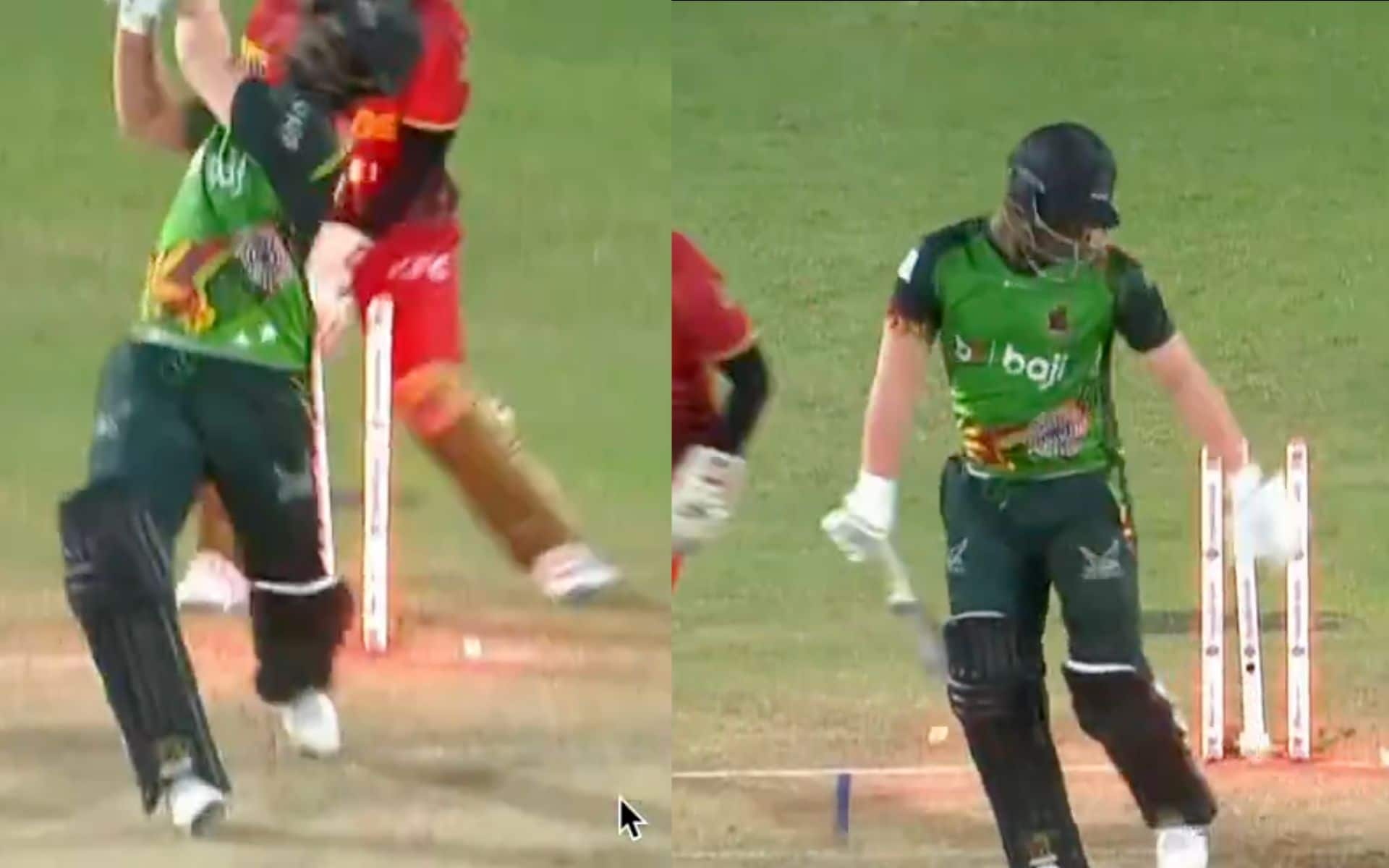 Evin Lewis was bowled by a googly from Waqar Salamkheil [X]