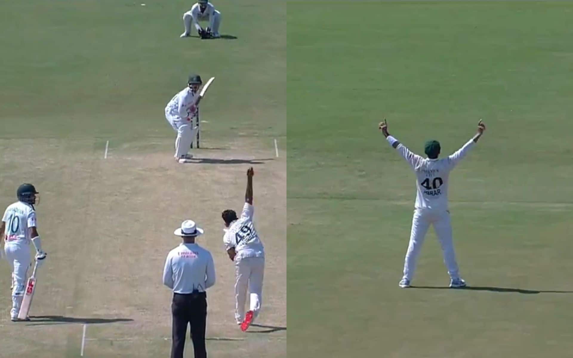 Abrar Ahmed's celebration after Zakir Hasan's wicket (X.com)