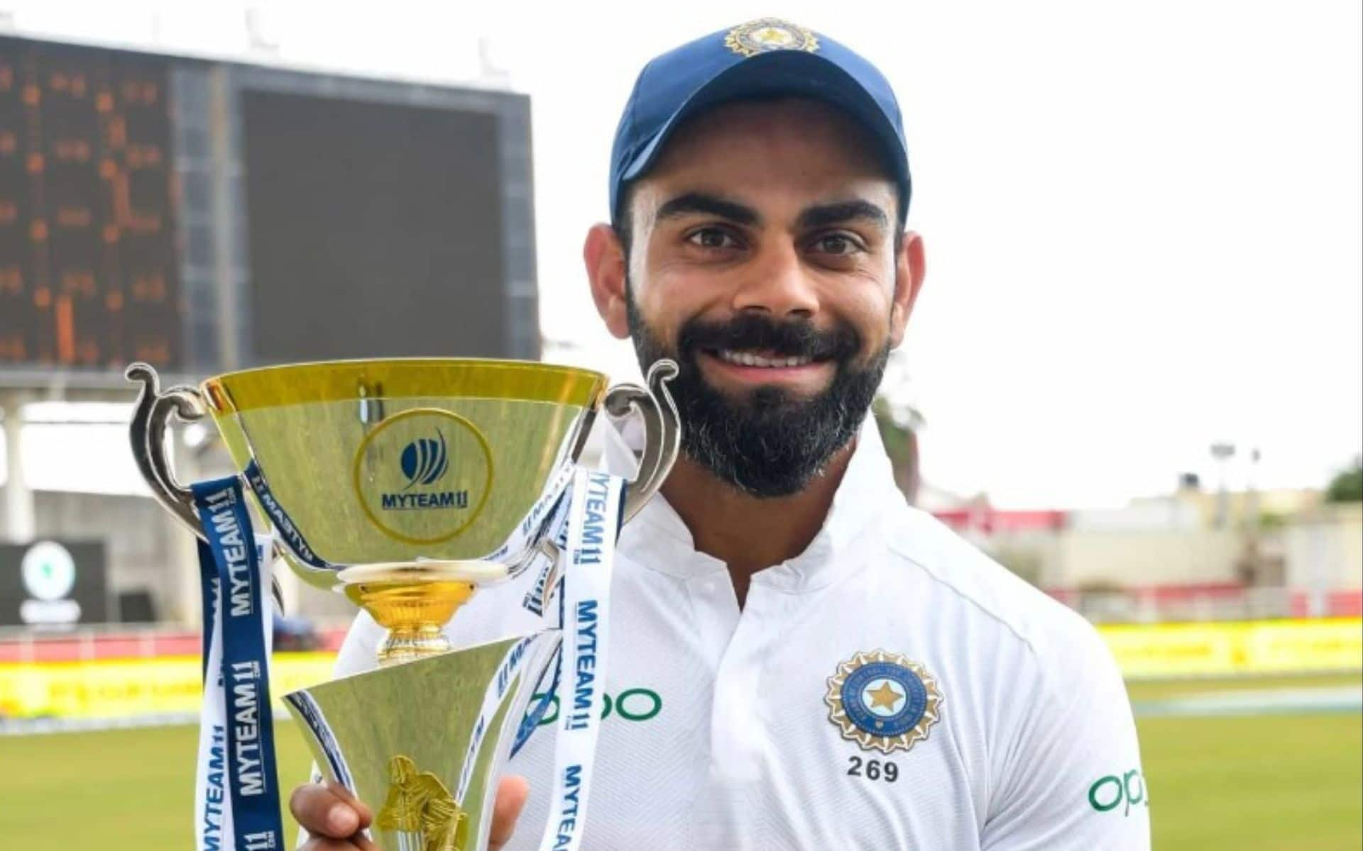 Virat Kohli with the series trophy (x.com)