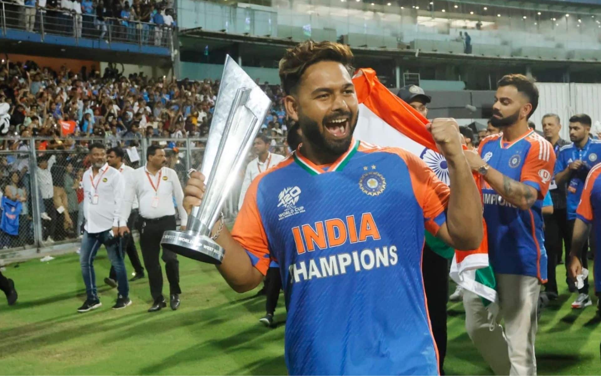 Rishabh Pant celebrating 2024 T20 World Cup win (x.com)